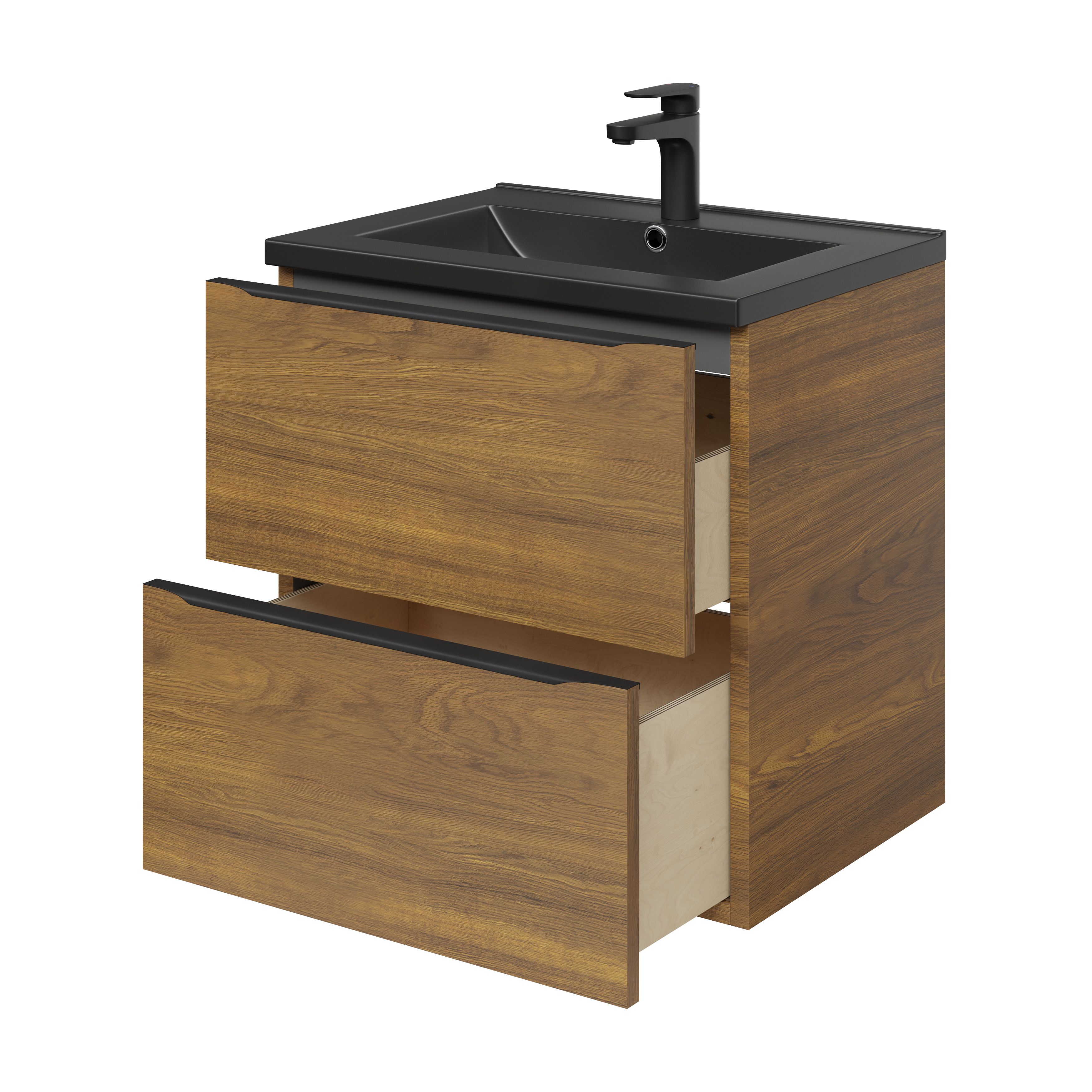 GoodHome Imandra Standard Walnut effect Wall-mounted Bathroom Cabinet (H)60cm (W)60cm