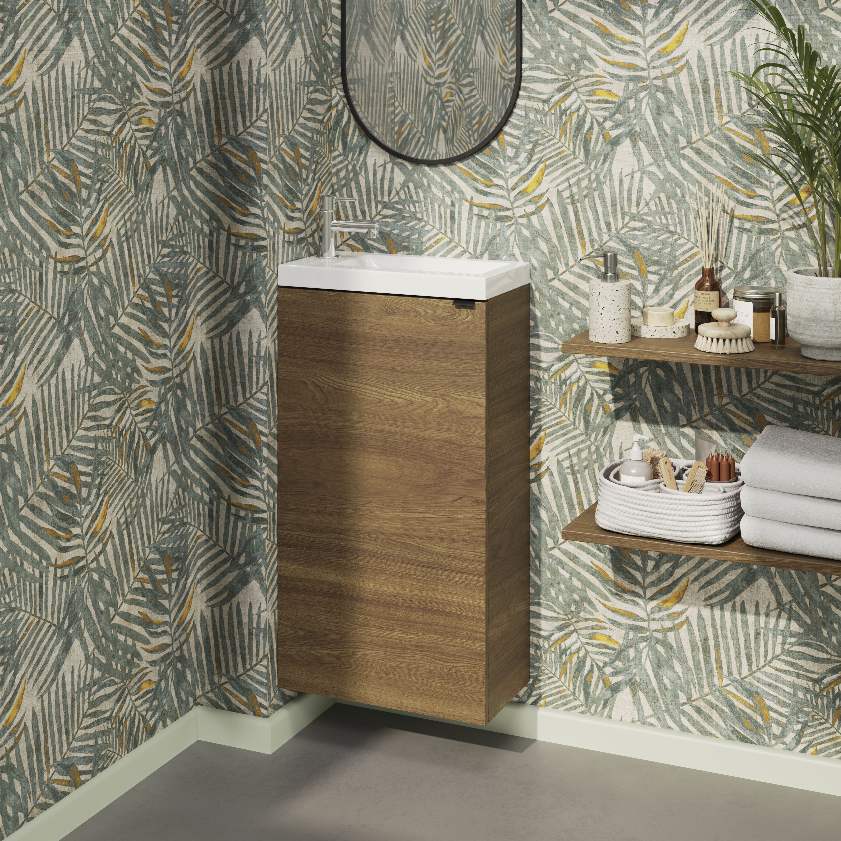 GoodHome Imandra Walnut effect Single Freestanding Bathroom Cloakroom unit (H)79cm (W)44cm