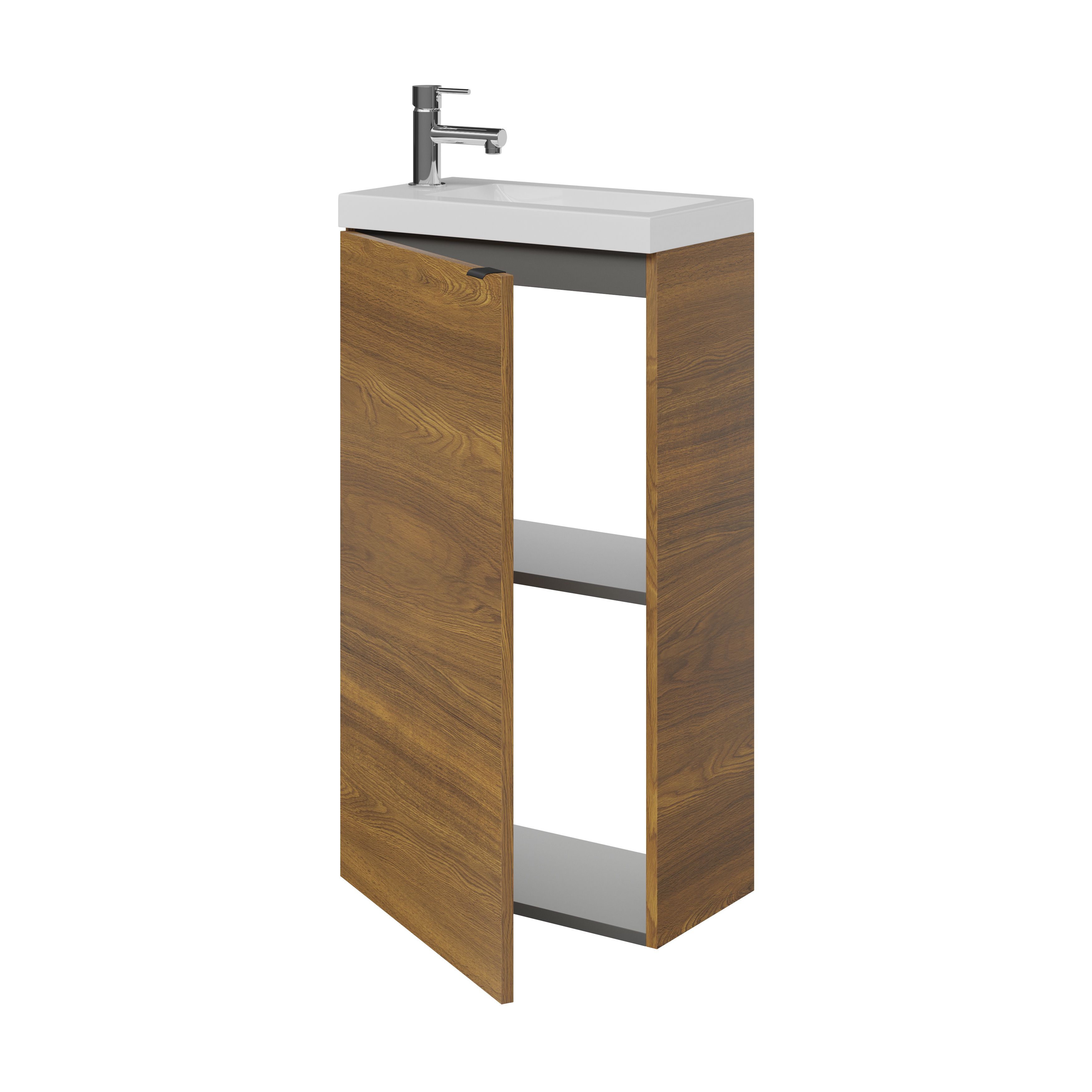 GoodHome Imandra Walnut effect Single Freestanding Bathroom Cloakroom unit (H)79cm (W)44cm