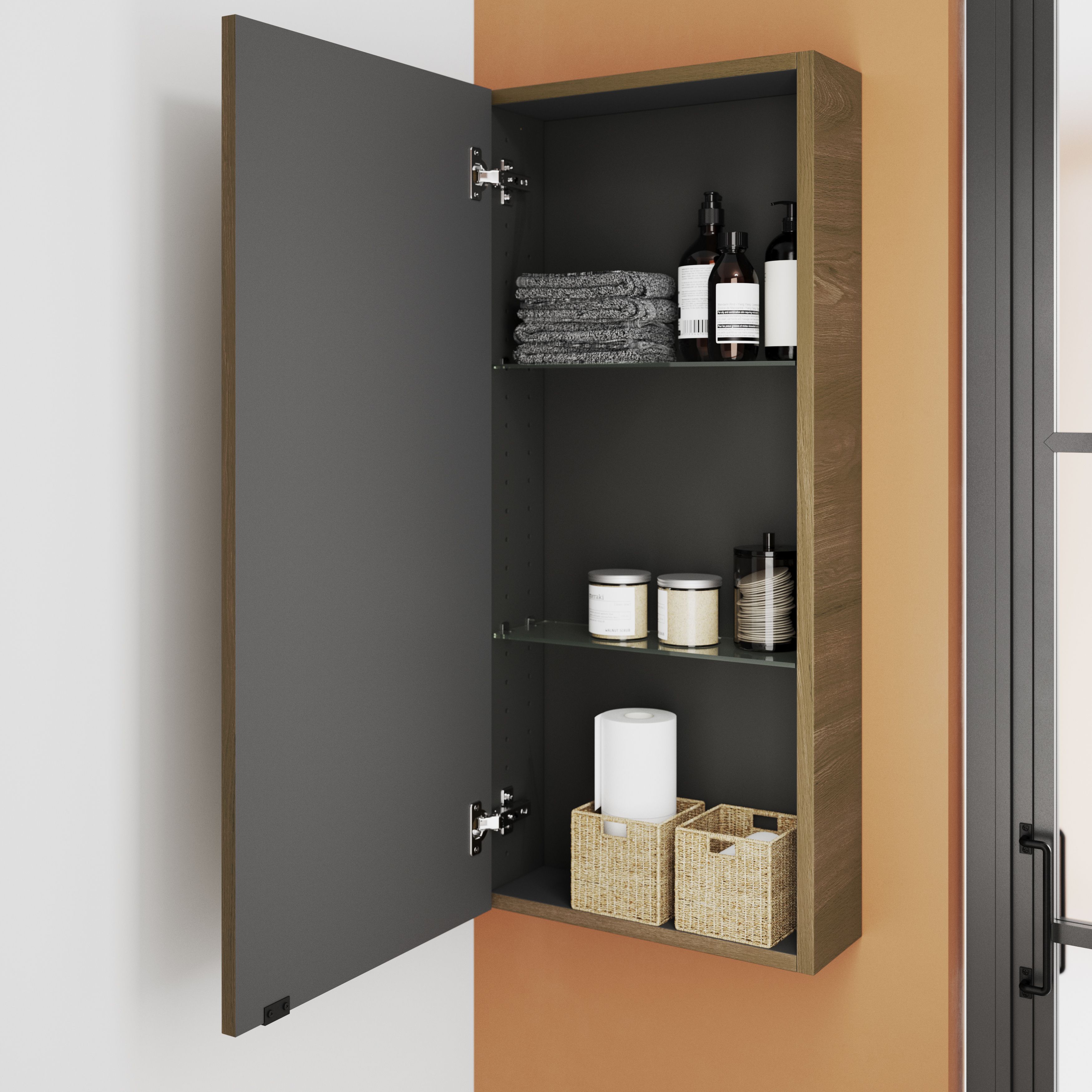 GoodHome Imandra Walnut effect Single Wall Cabinet (W)400mm (H)900mm