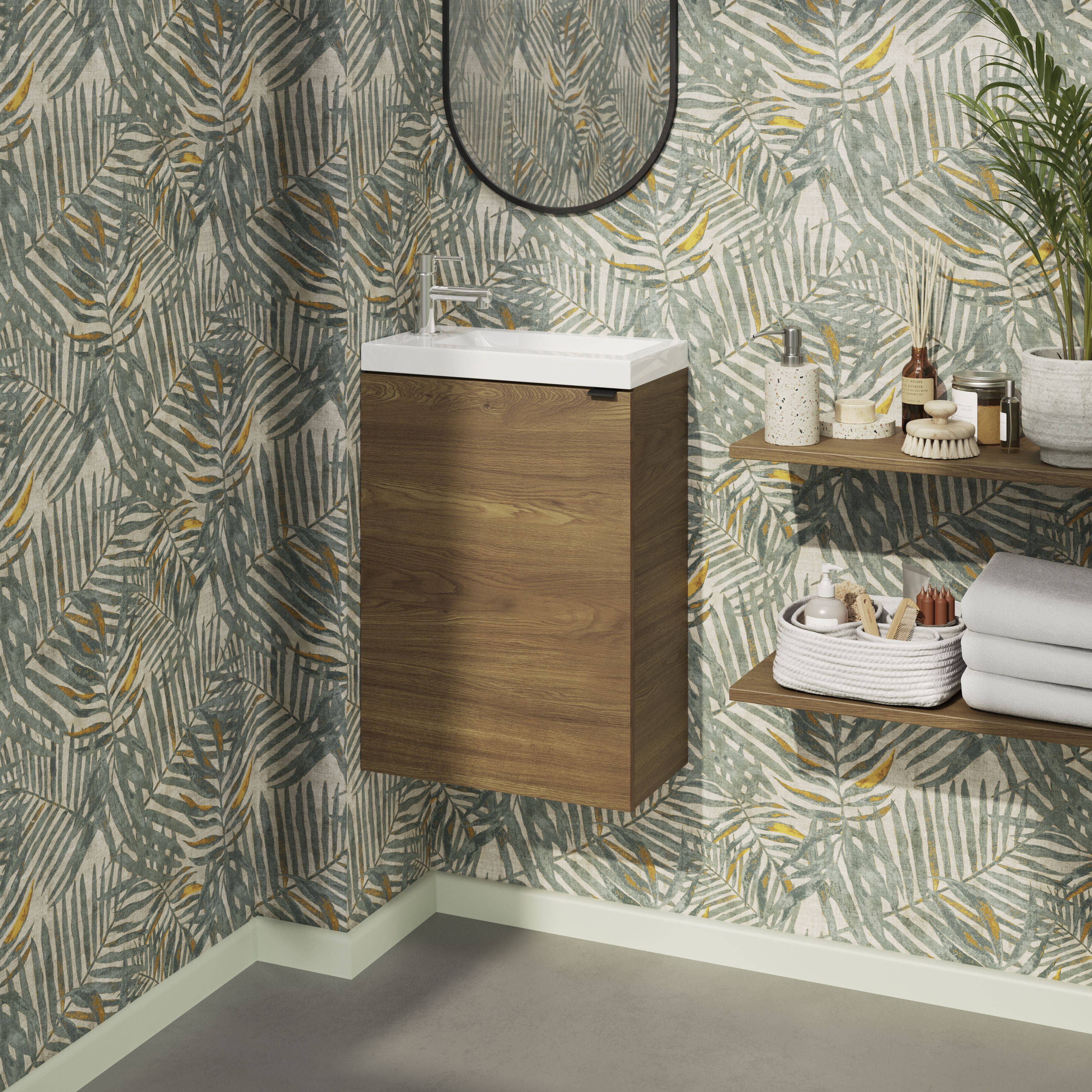 GoodHome Imandra Walnut effect Single Wall-mounted Bathroom Cloakroom unit (H)55cm (W)44cm