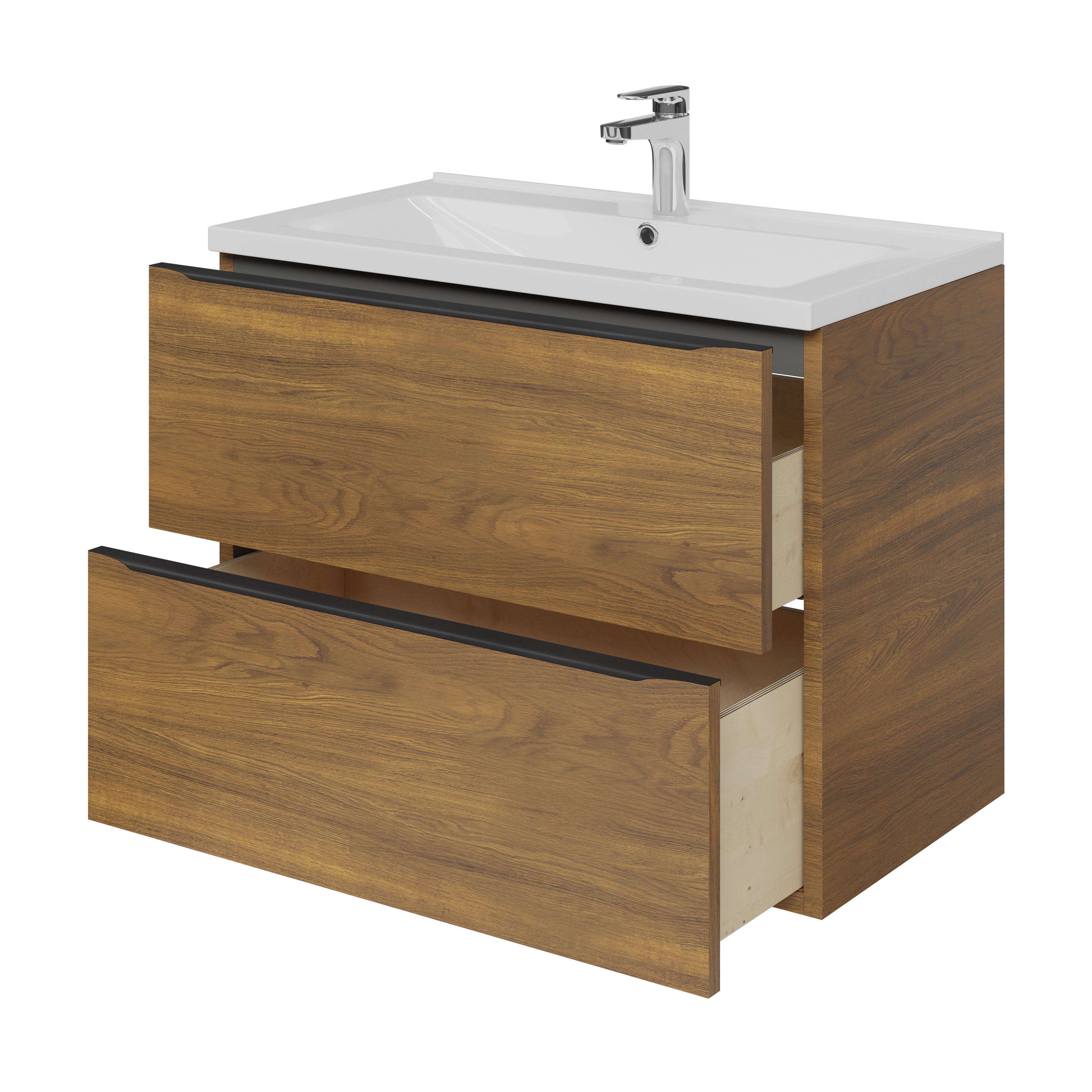 GoodHome Imandra Walnut effect Wall-mounted Bathroom Cabinet (H)60cm (W)80cm