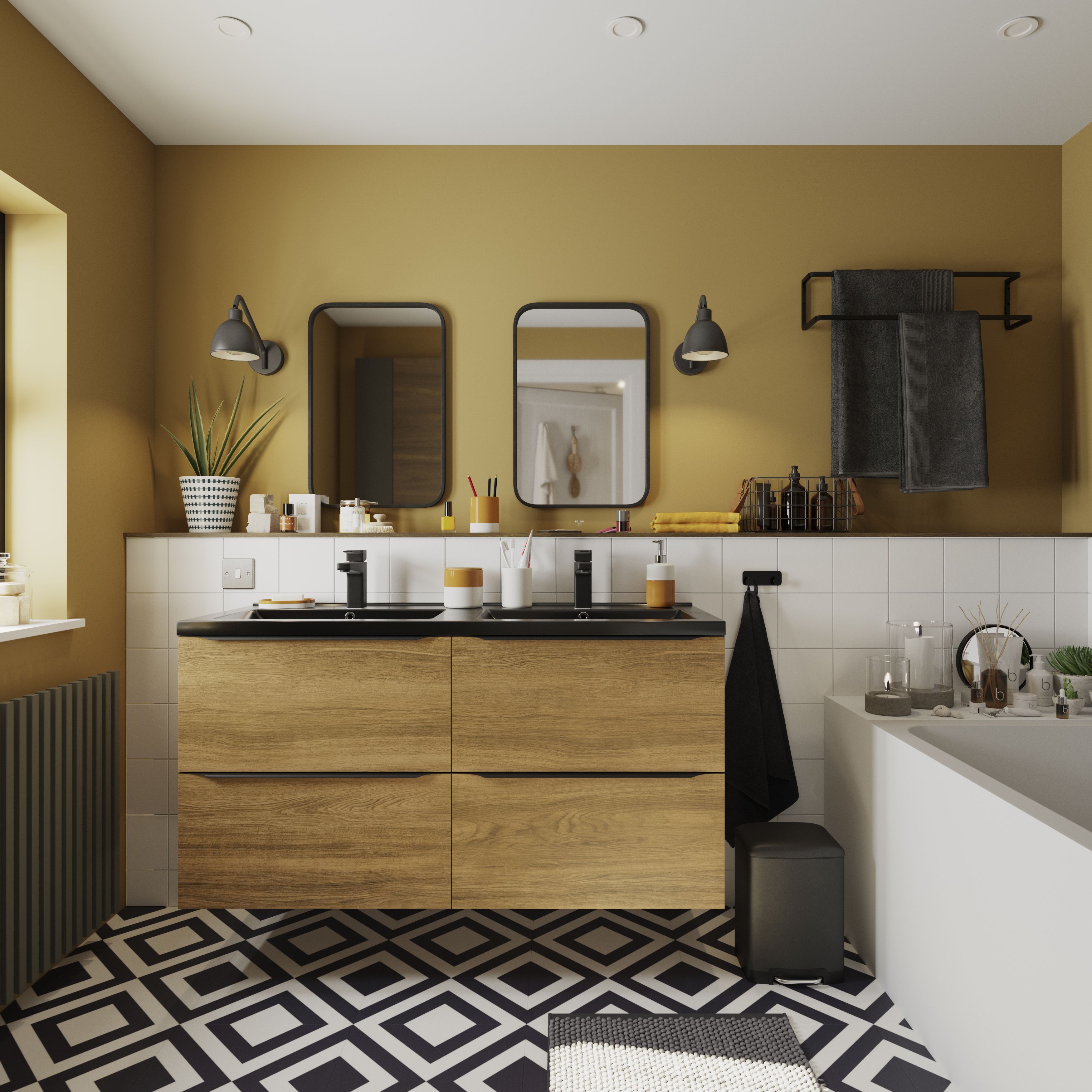 GoodHome Imandra Wide Walnut effect Wall-mounted Bathroom Cabinet (H)60cm (W)120cm