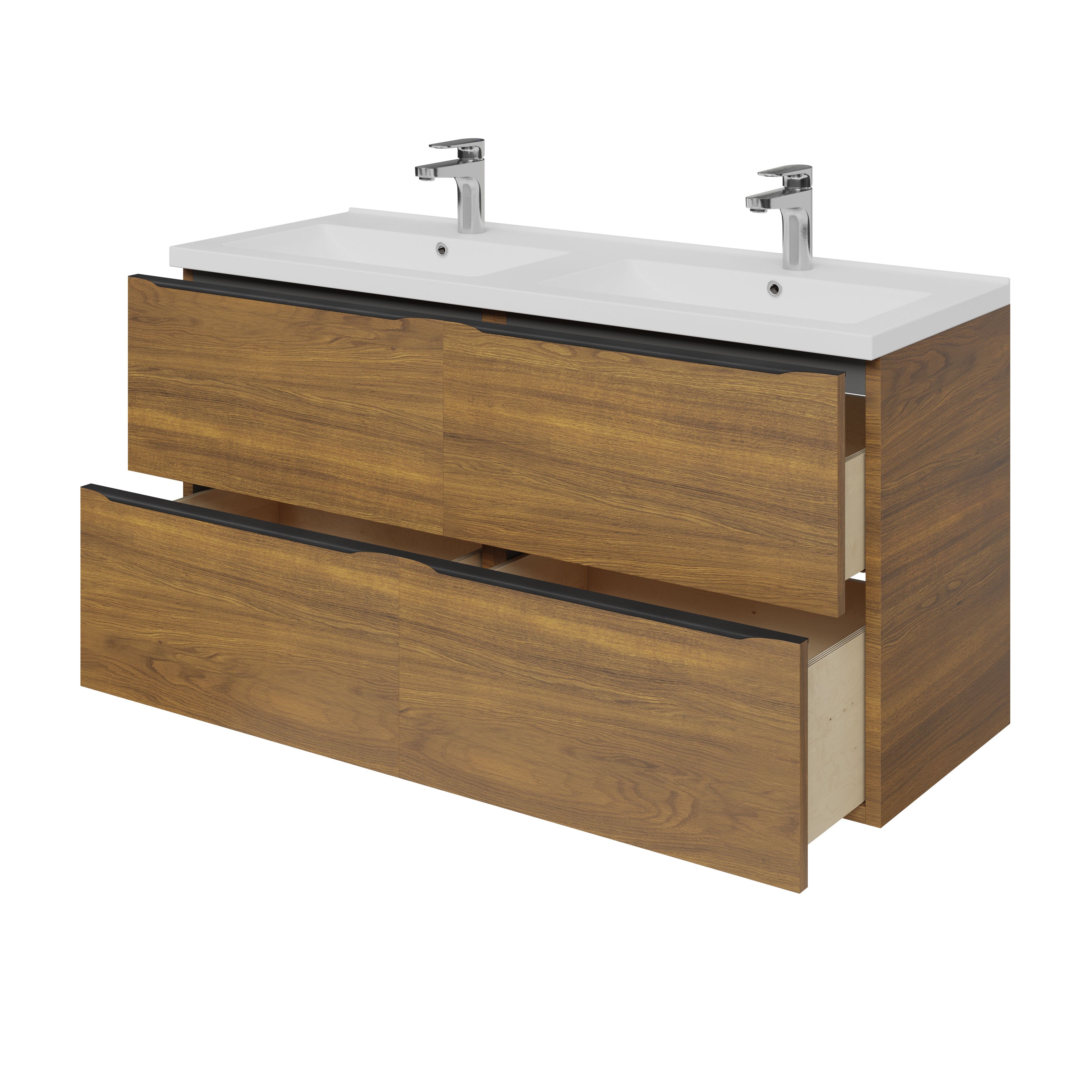 GoodHome Imandra Wide Walnut effect Wall-mounted Bathroom Cabinet (H)60cm (W)120cm