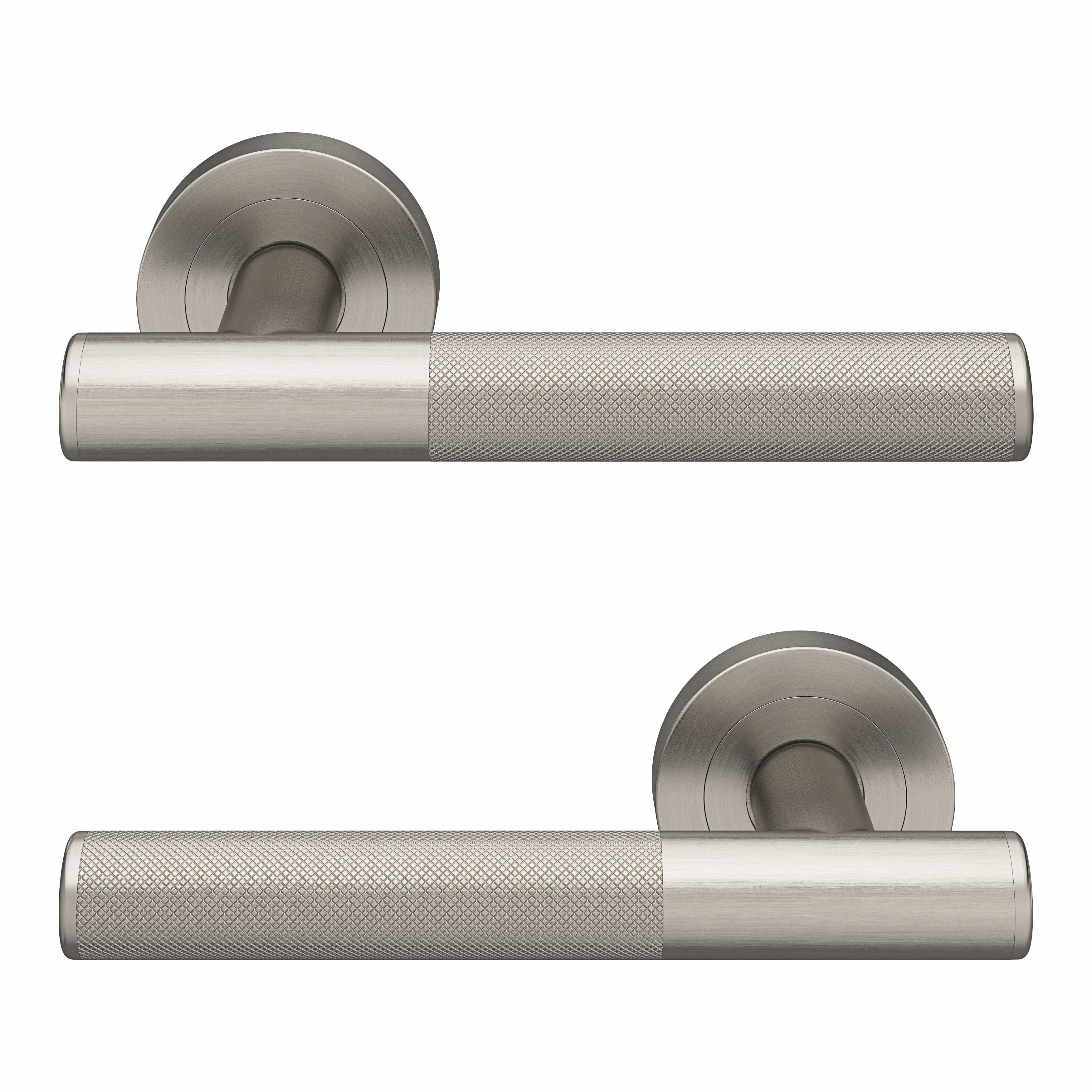 GoodHome Irus Brushed Nickel effect Round Latch Door handle (L)150mm, Pair