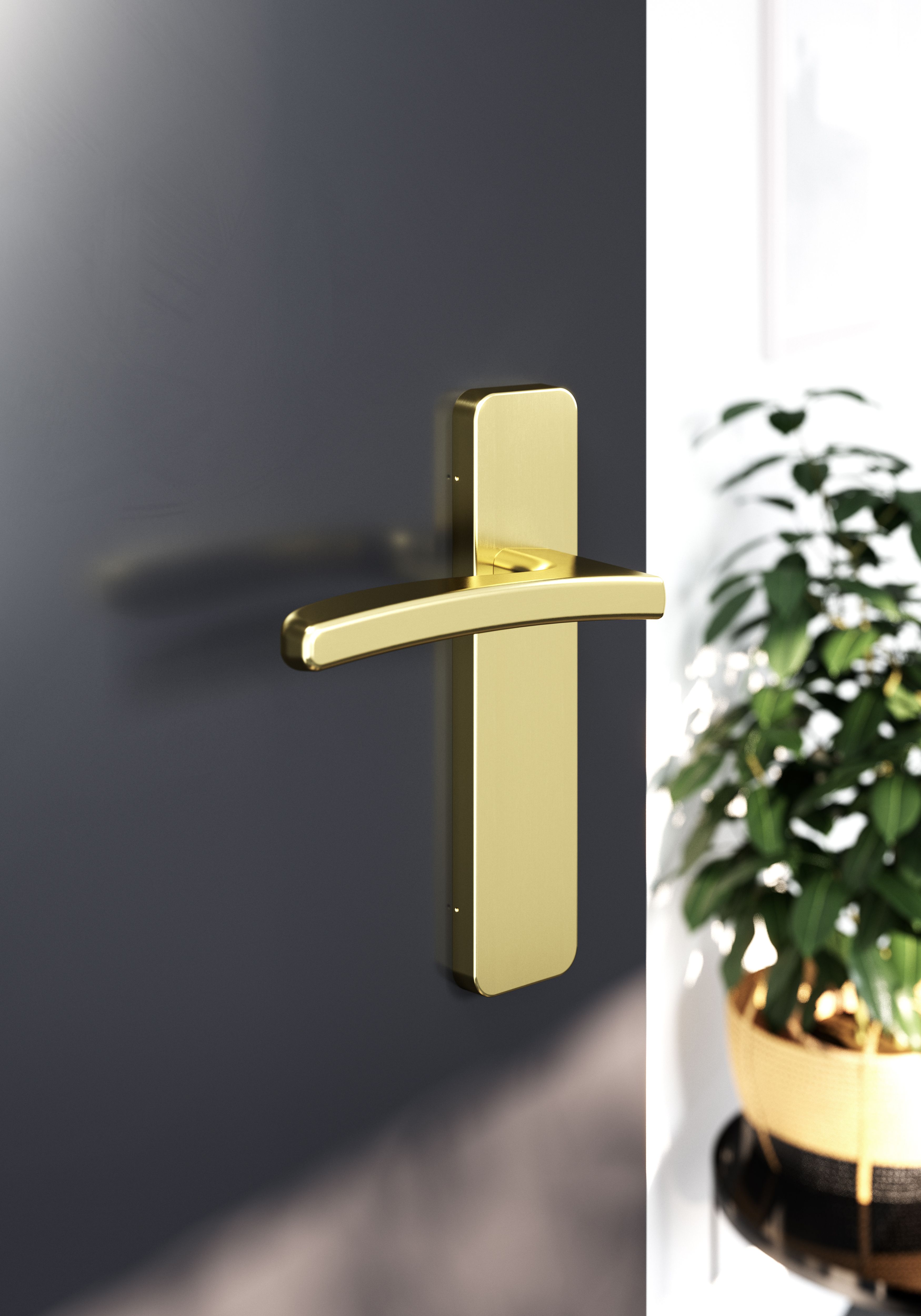 GoodHome Irvil Brushed Brass effect Round Latch Door handle (L)126.5mm, Pair of 2
