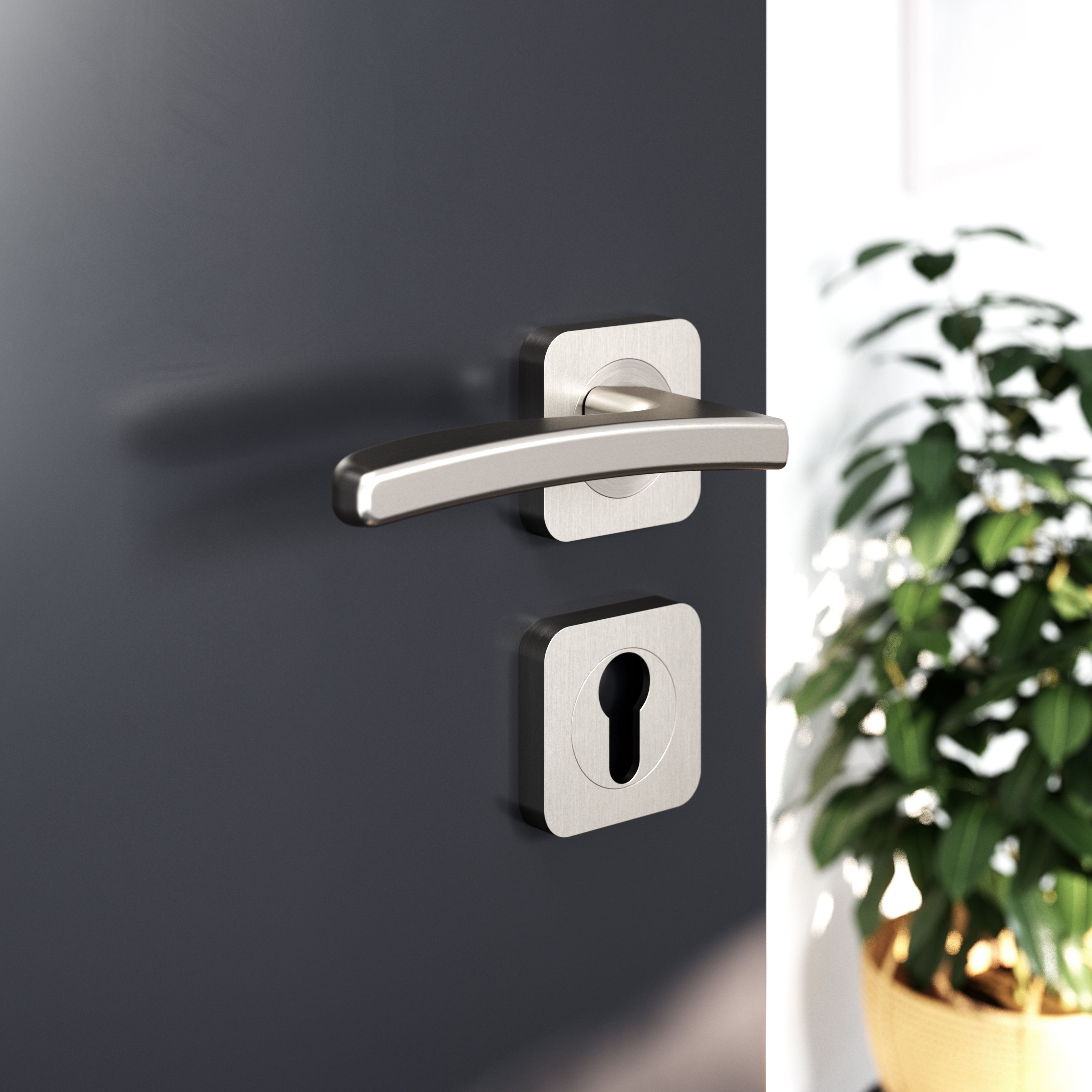 GoodHome Irvil Brushed Nickel effect Round Latch Door handle (L)126.5mm, Pair