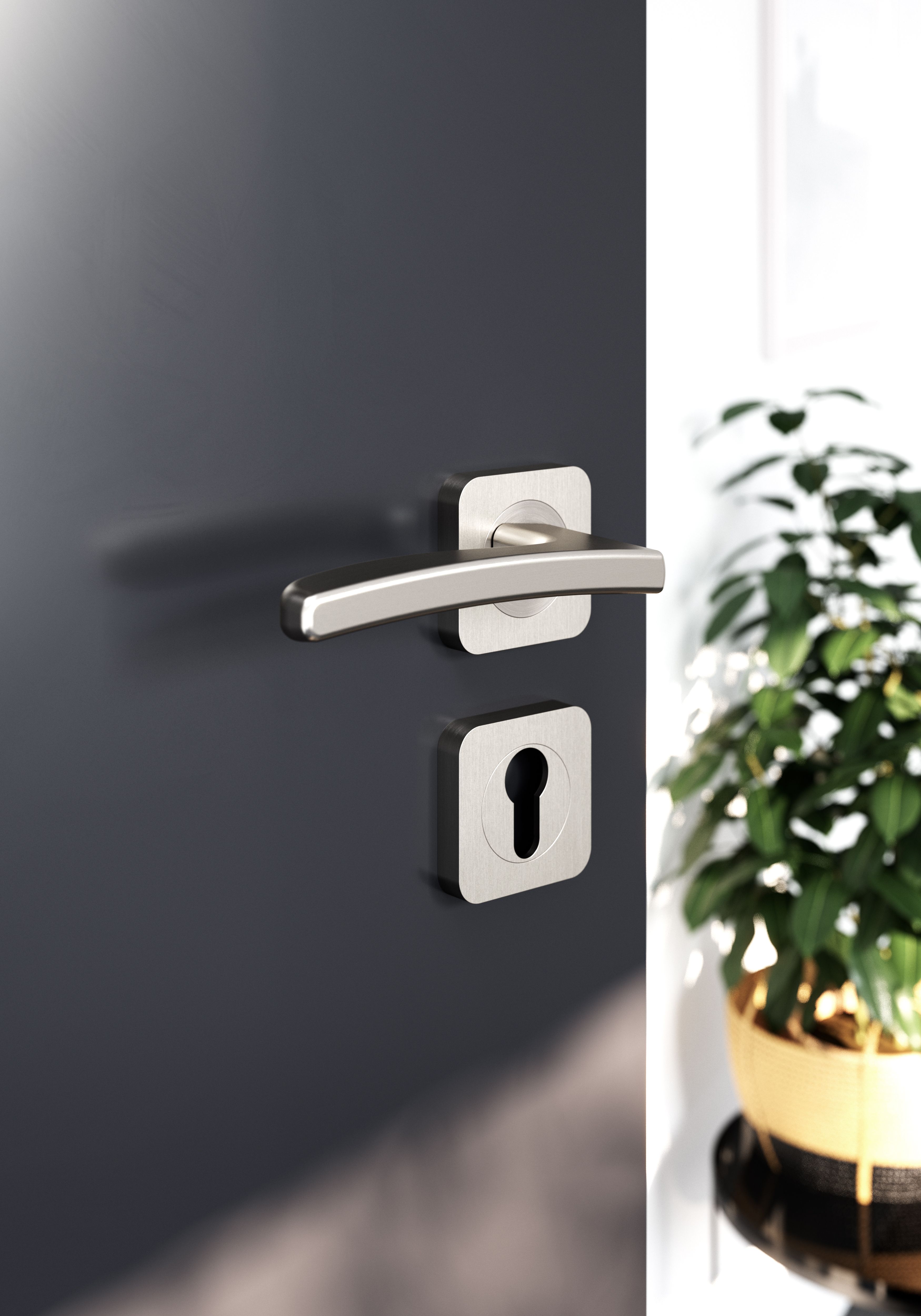 GoodHome Irvil Brushed Nickel effect Round Latch Door handle (L)126.5mm, Pair