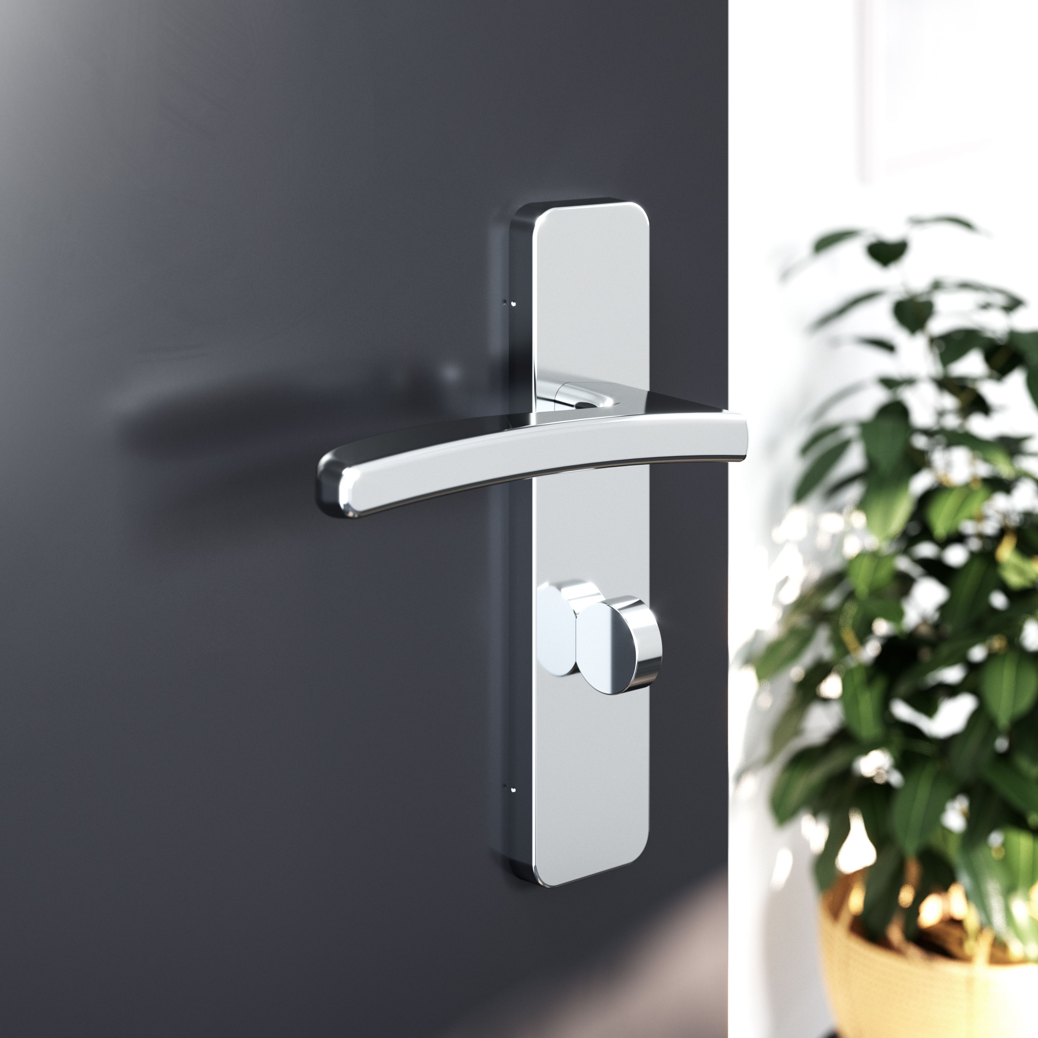 GoodHome Irvil Brushed Nickel effect Round Lock Door handle (L)126.5mm, Pair