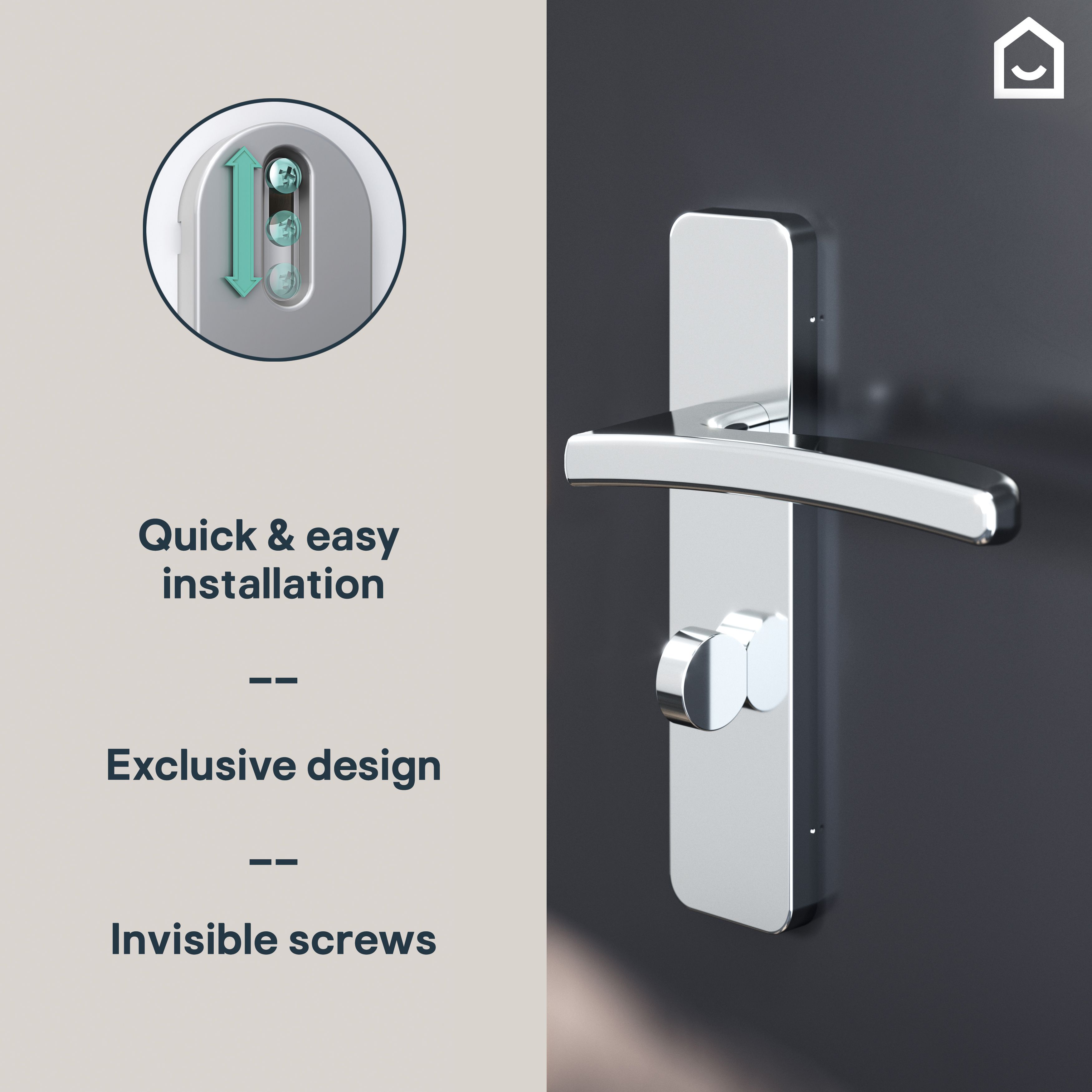 GoodHome Irvil Brushed Nickel effect Round Lock Door handle (L)126.5mm, Pair