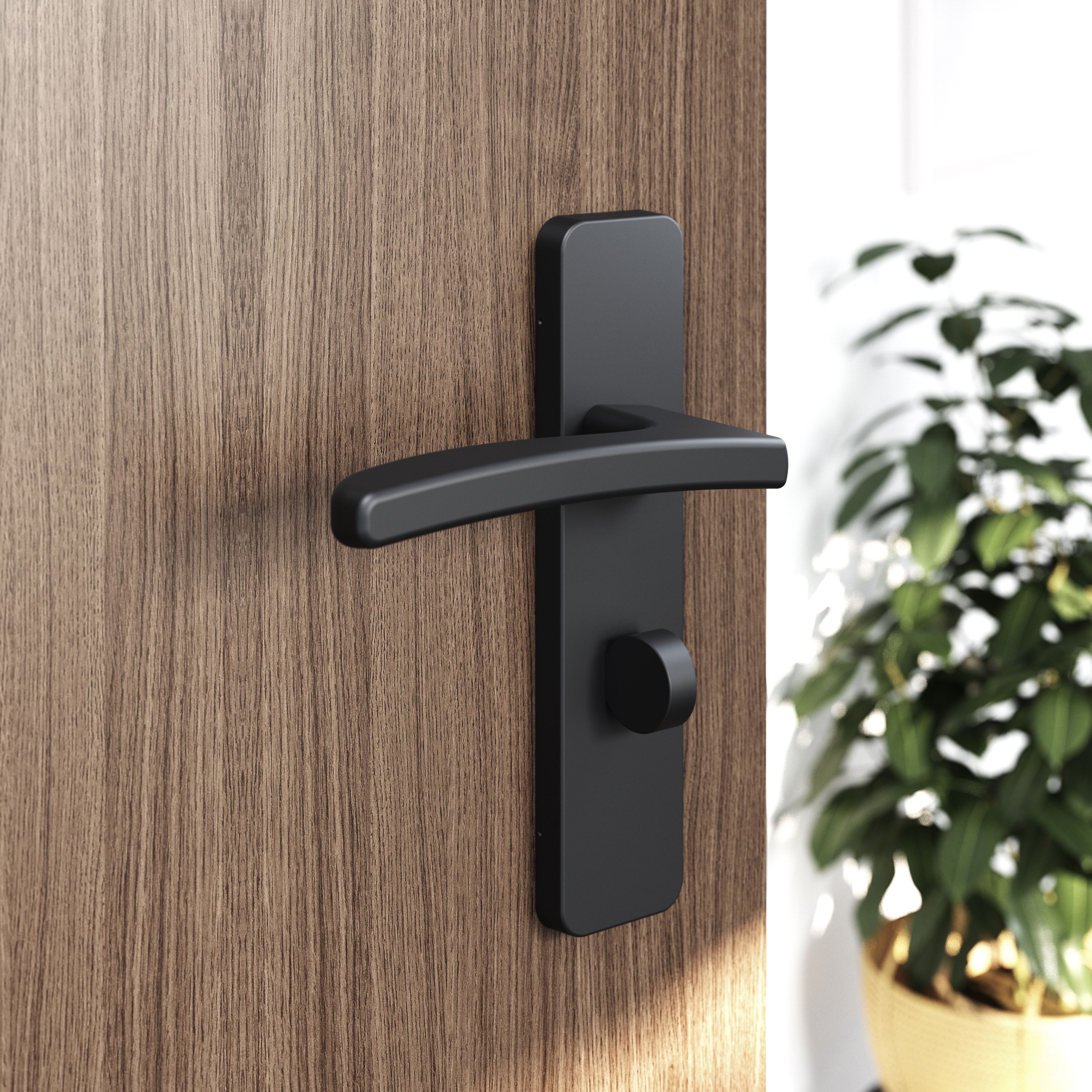 GoodHome Irvil Jet black Nickel effect Aluminium alloy & steel Rectangular WC Door handle (L)126.5mm, Pair