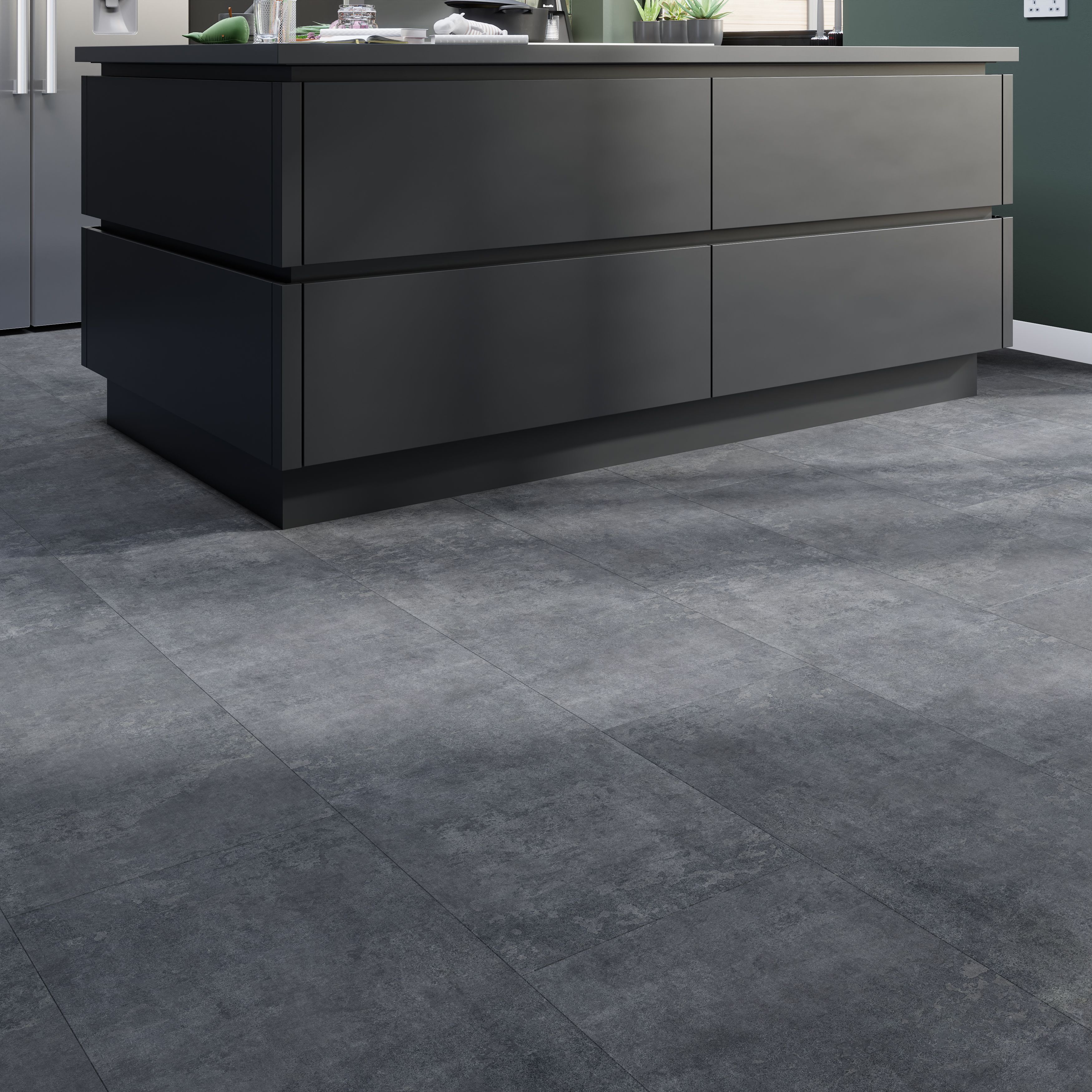 GoodHome Italo Grey Metallic effect Textured Click vinyl Tile, 2.4m²