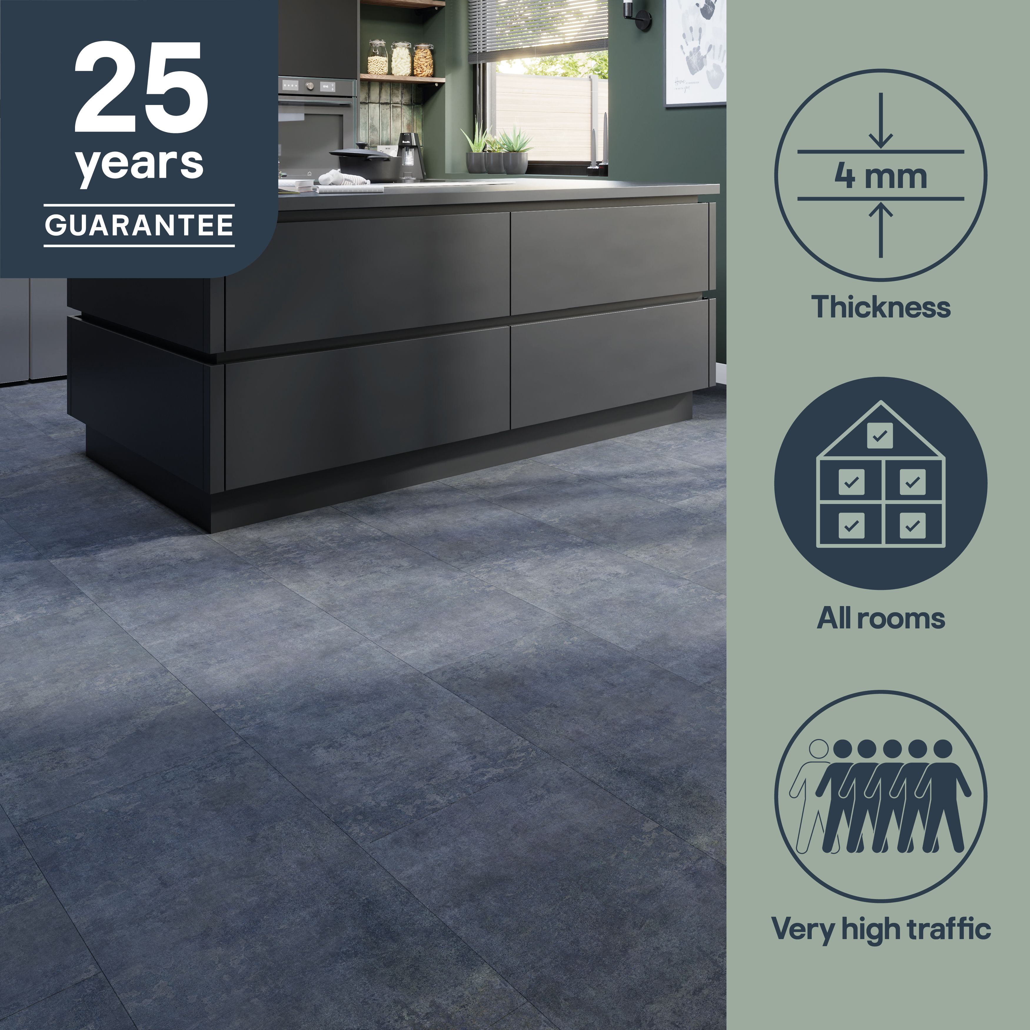 GoodHome Italo Grey Metallic effect Textured Click vinyl Tile, 2.4m²