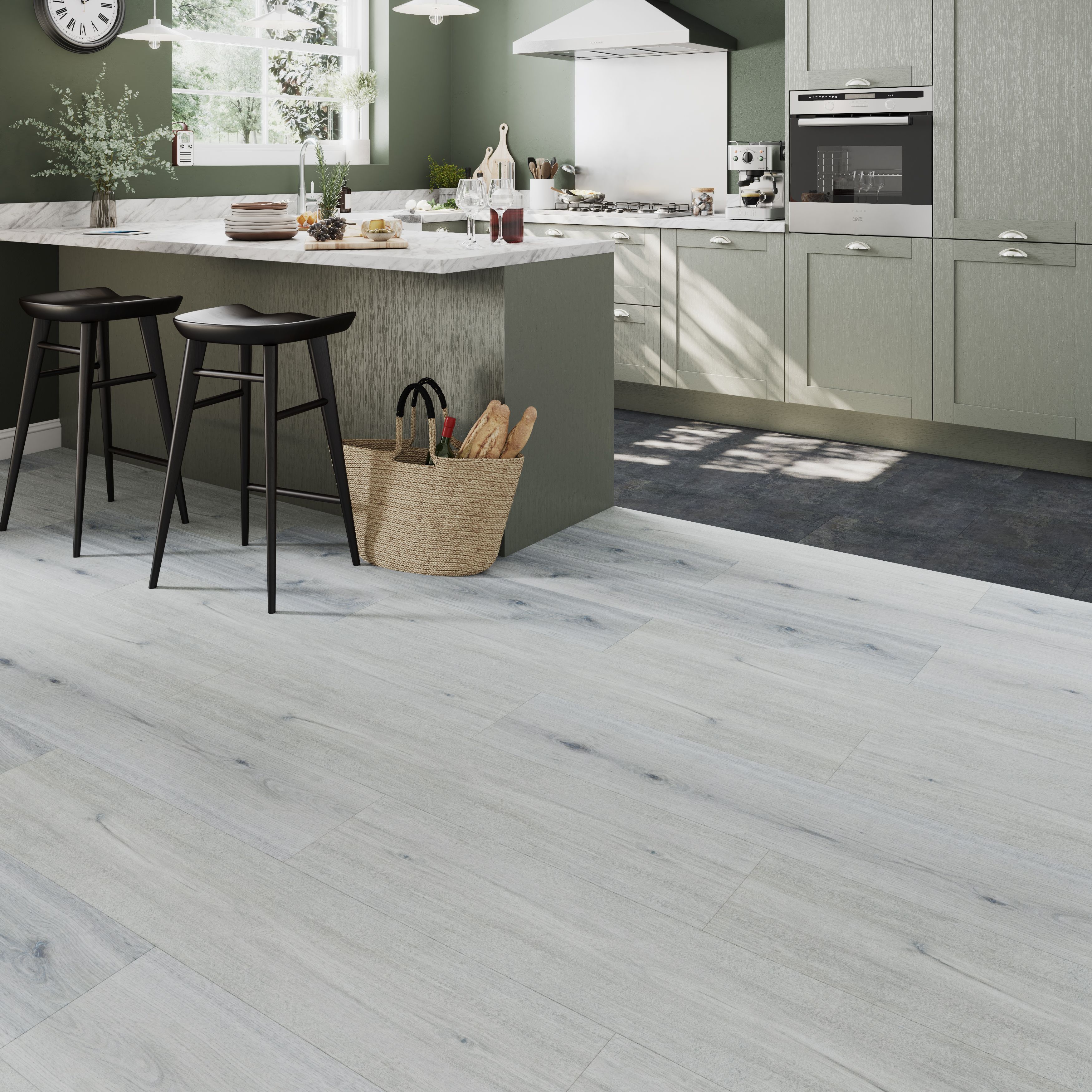GoodHome Italo Grey Metallic effect Textured Click vinyl Tile, 2.4m²