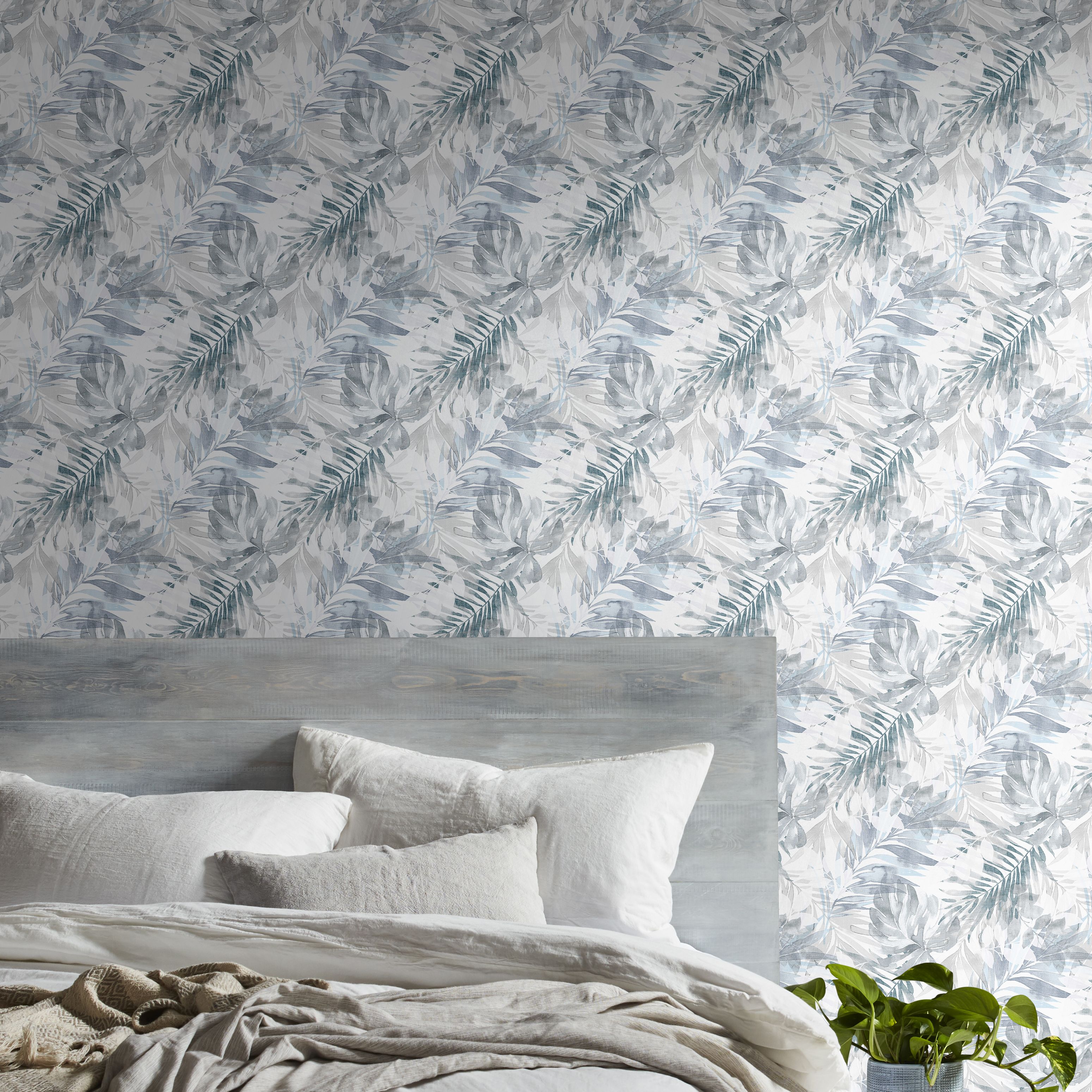 GoodHome Jarava Blue Leaves Textured Wallpaper