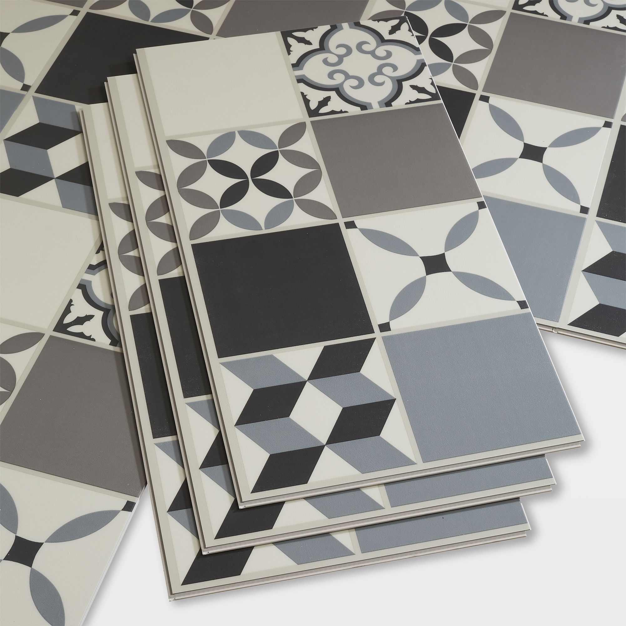 GoodHome Jazy Grey Mosaic effect Vinyl tile Pack of 12 Tradepoint