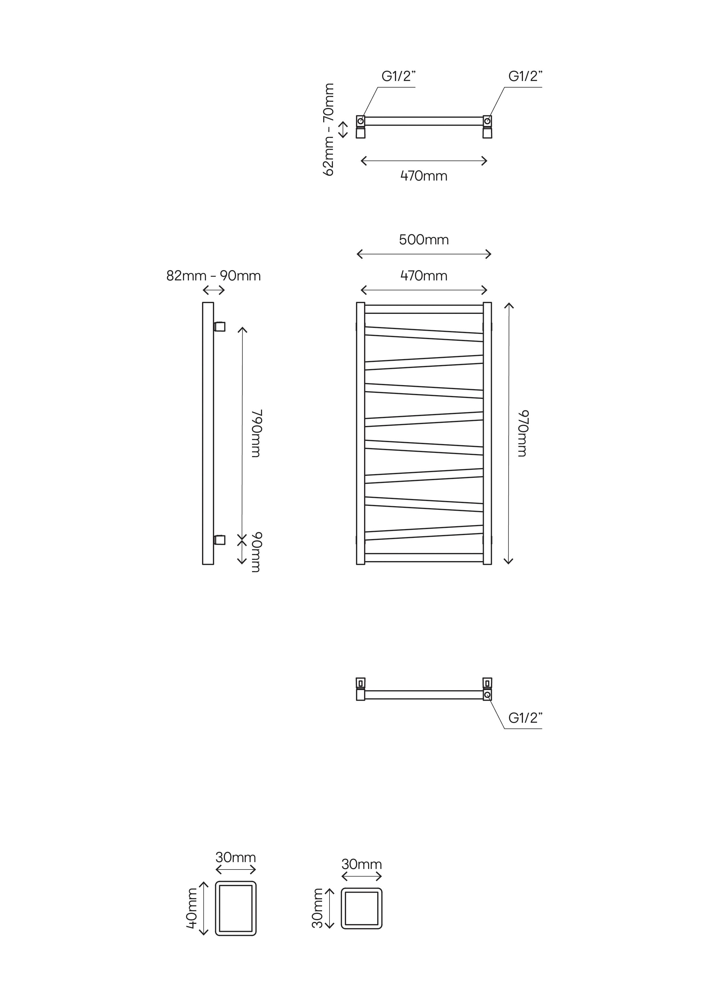 GoodHome Joinville, Black Vertical Flat Towel radiator (W)500mm x (H)970mm