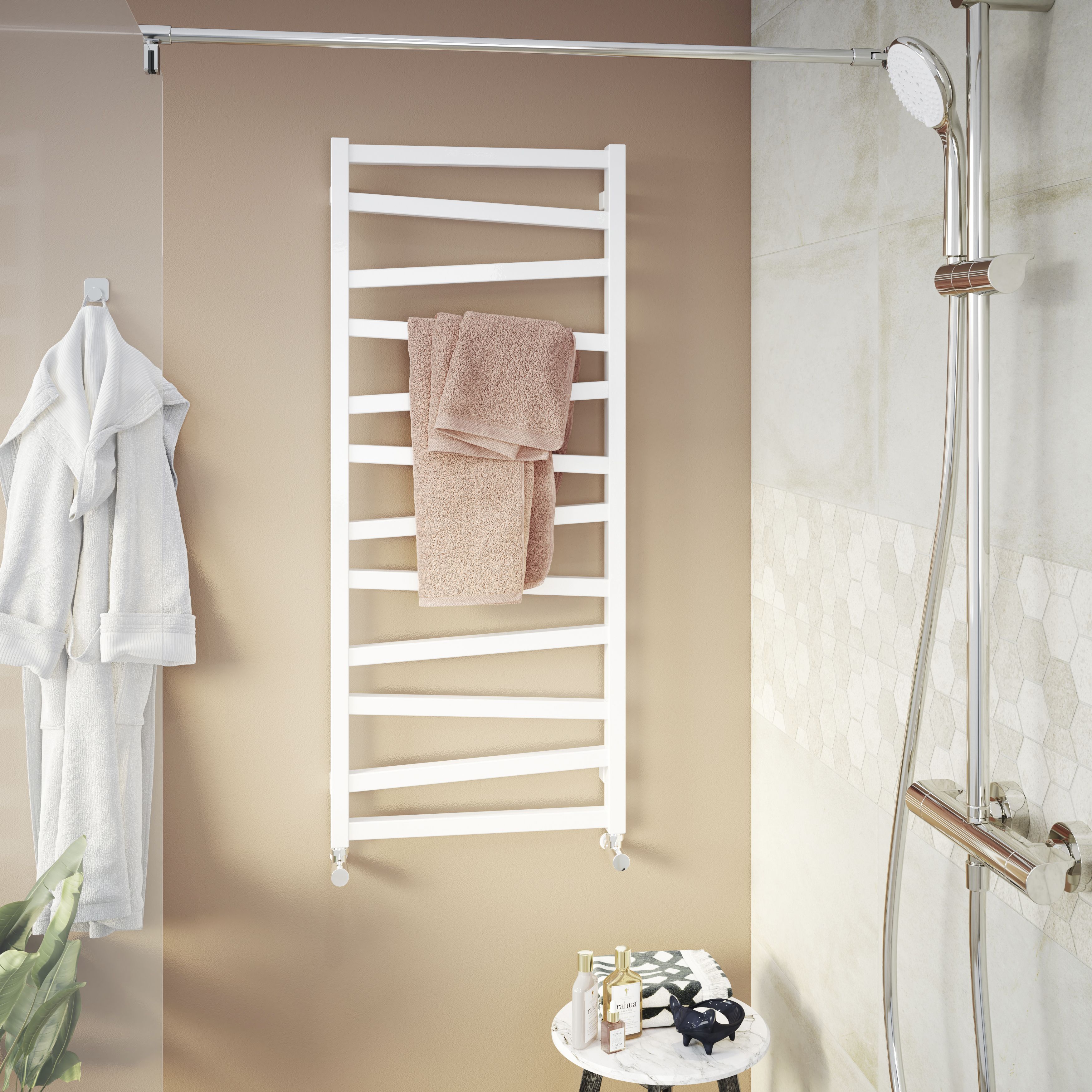 GoodHome Joinville, White Vertical Flat Towel radiator (W)500mm x (H)1180mm