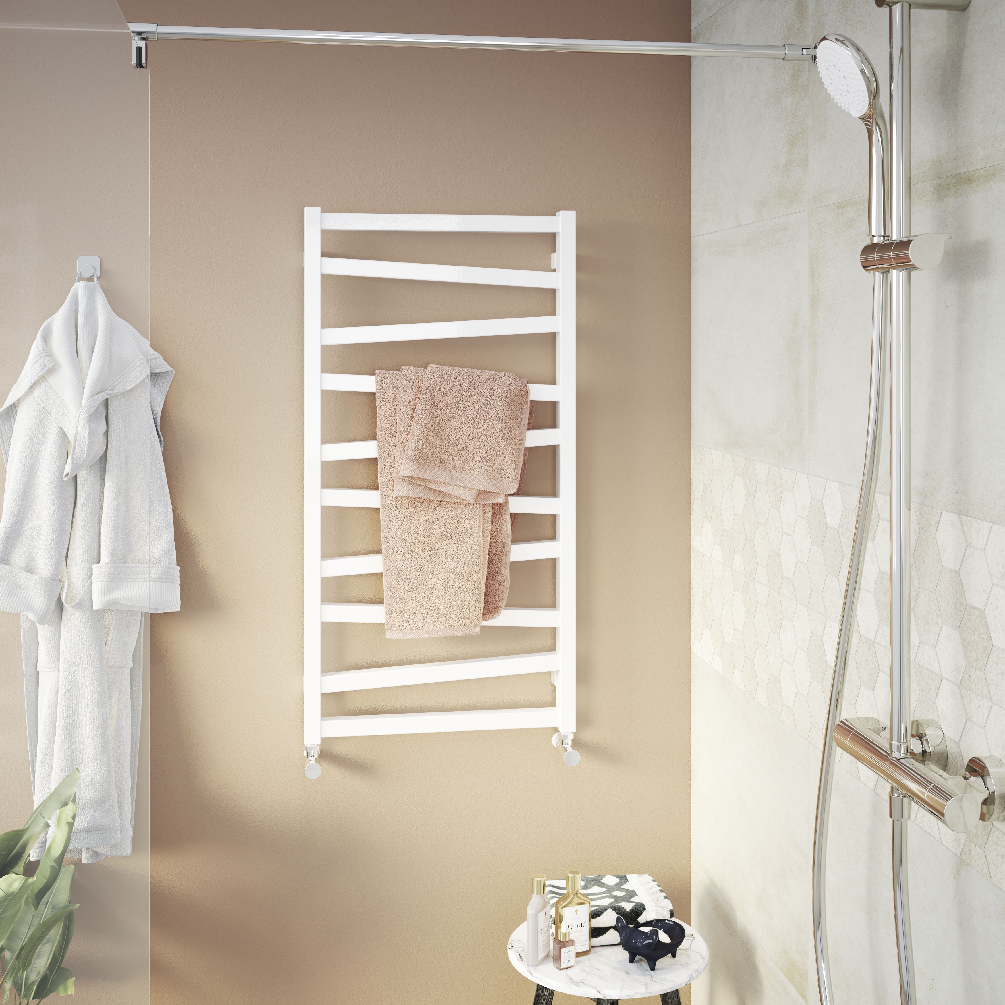 GoodHome Joinville, White Vertical Flat Towel radiator (W)500mm x (H)970mm