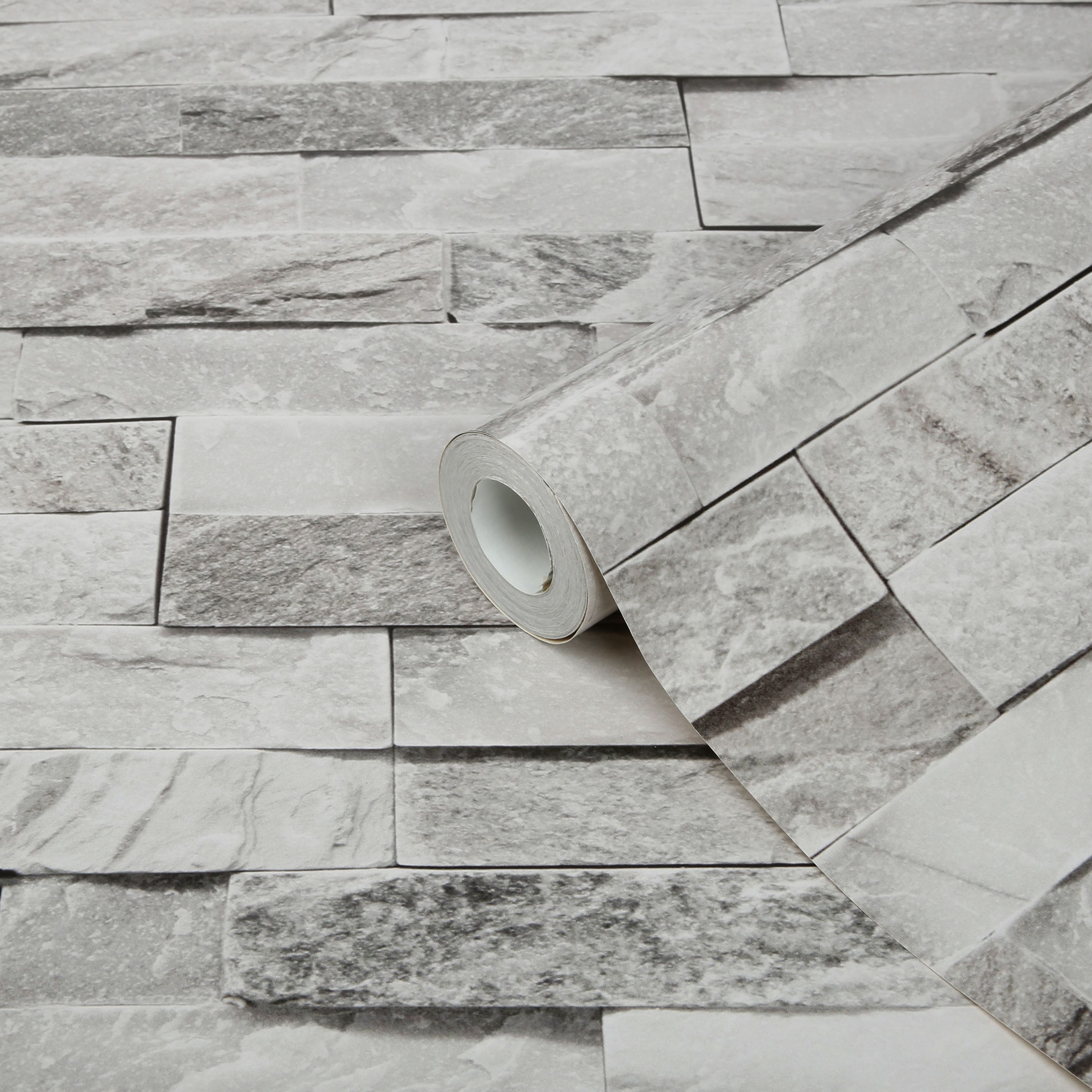 GoodHome Jori Grey & white Brick Textured Wallpaper Sample Tradepoint