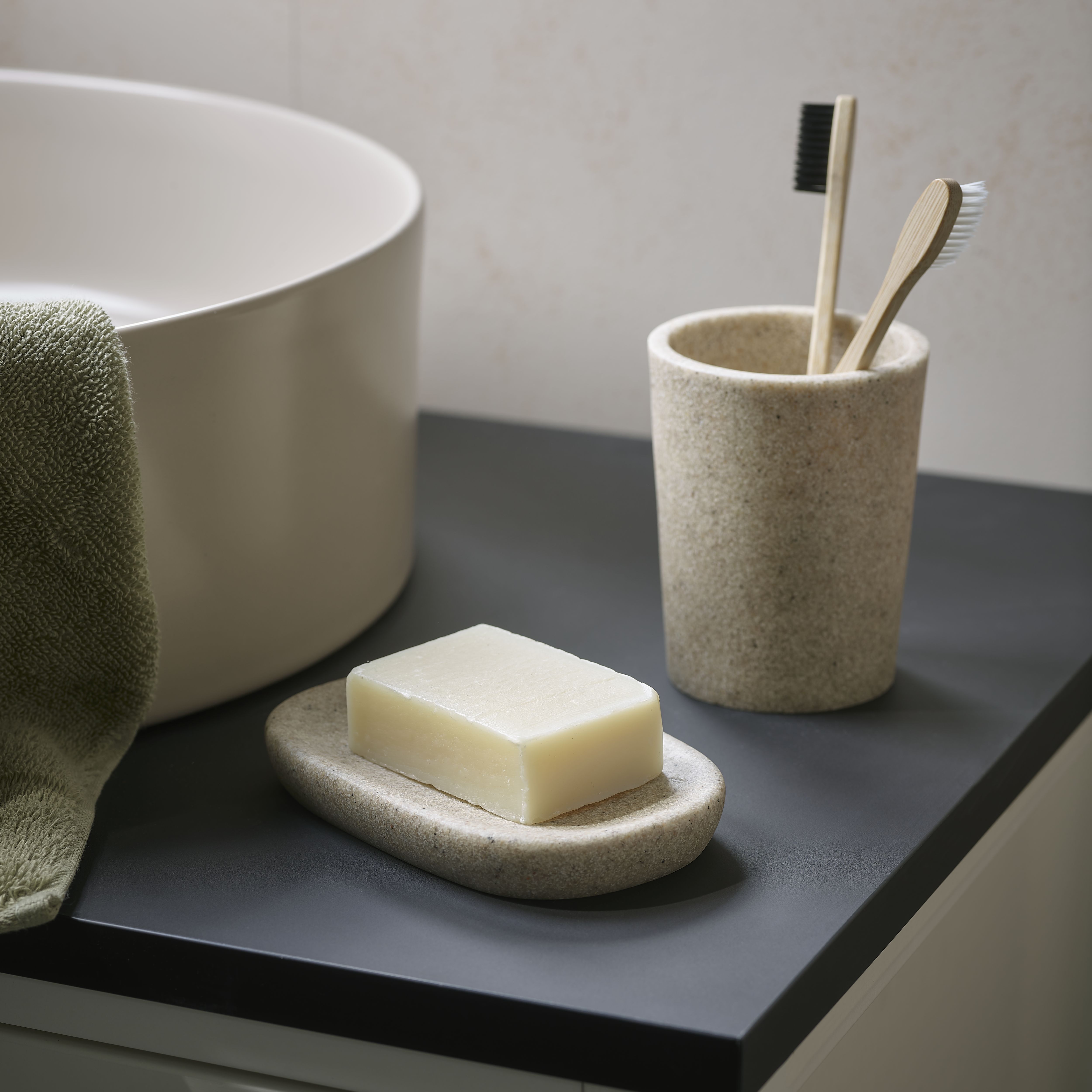 GoodHome Jubba Sandstone effect Polyresin Soap dish