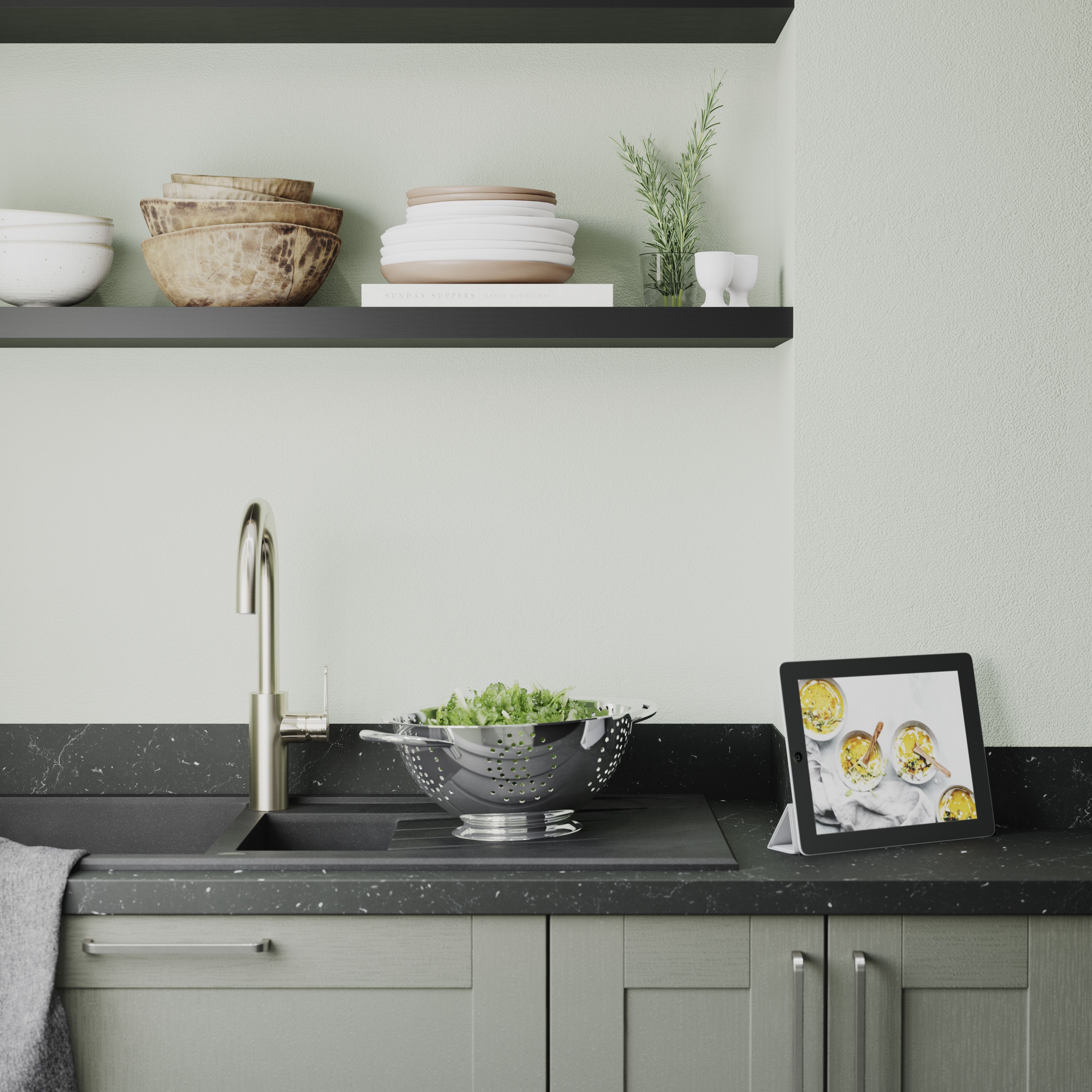 GoodHome Kala Black Stone effect Upstand (L)3000mm