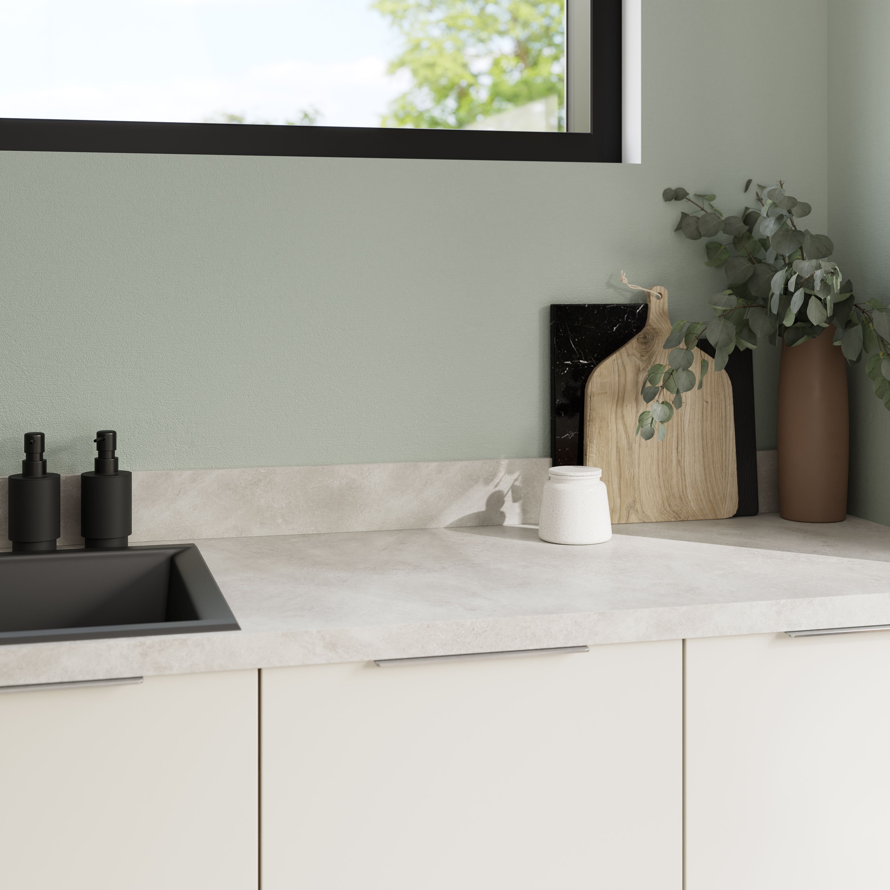 GoodHome Kala Matt Grey Concrete effect Laminate Kitchen Upstand (L)3000mm