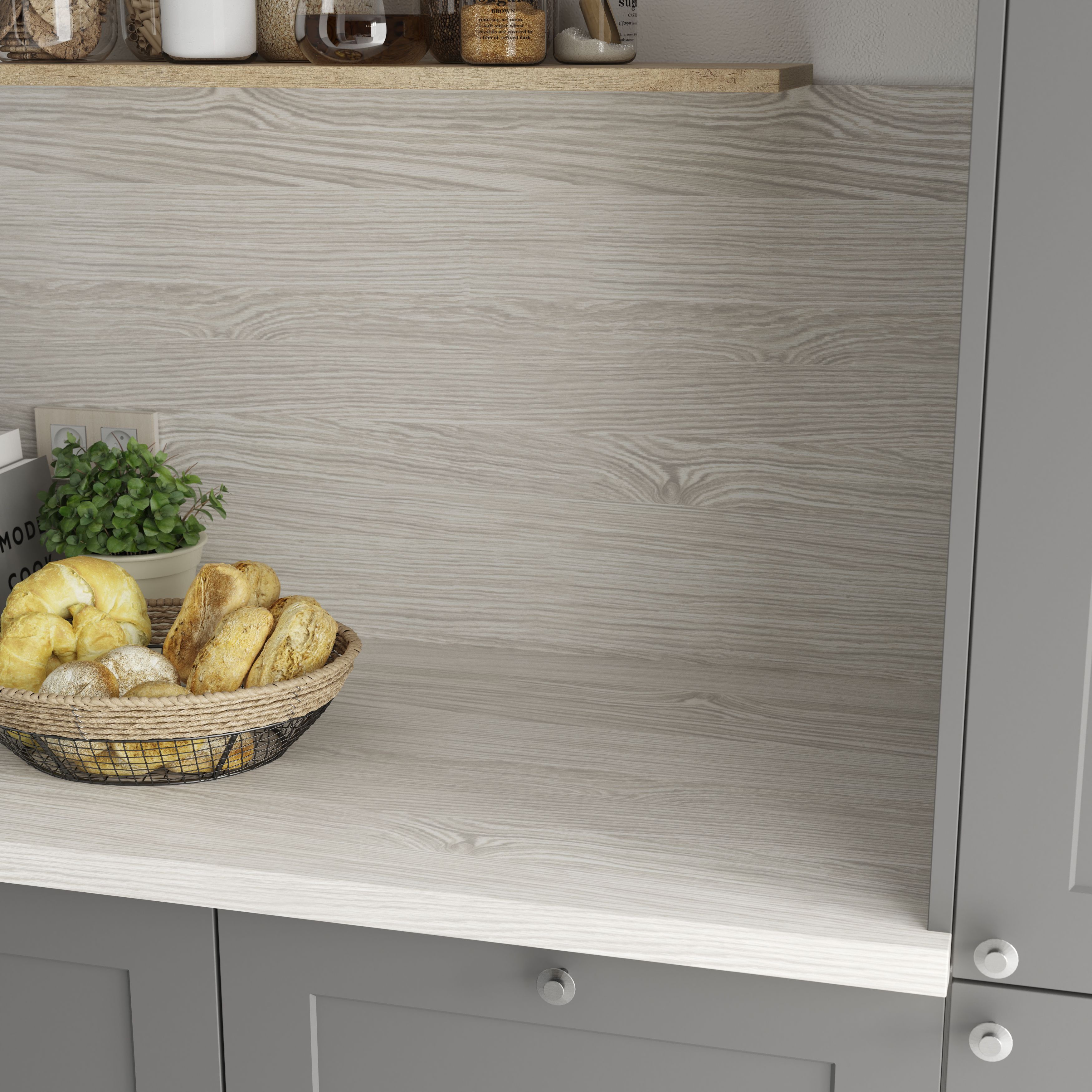 GoodHome Kala White Wood effect Laminate & particle board Back panel, (H)600mm (W)3000mm (T)8mm