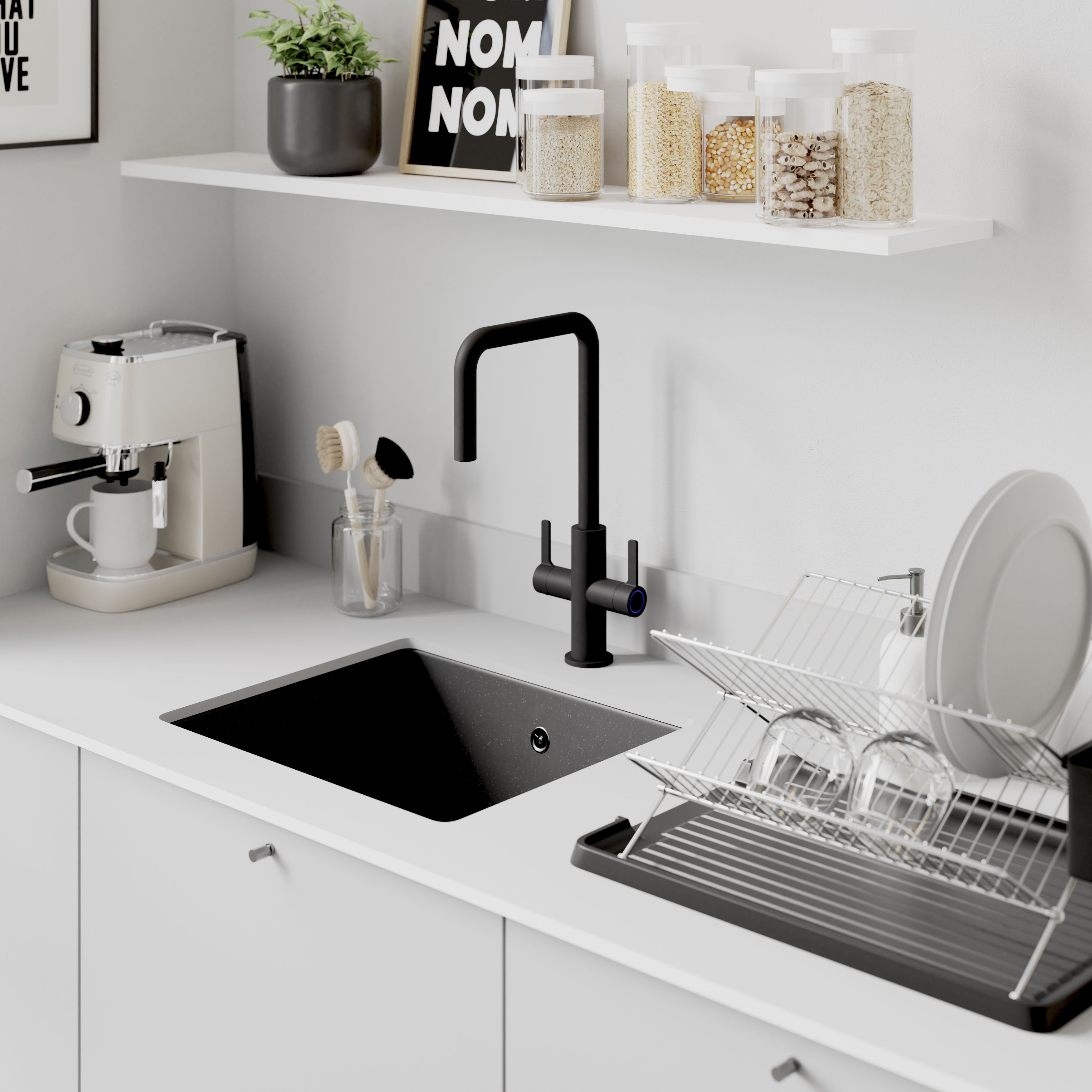 GoodHome Kamut Black Graphite effect Kitchen Twin lever Tap