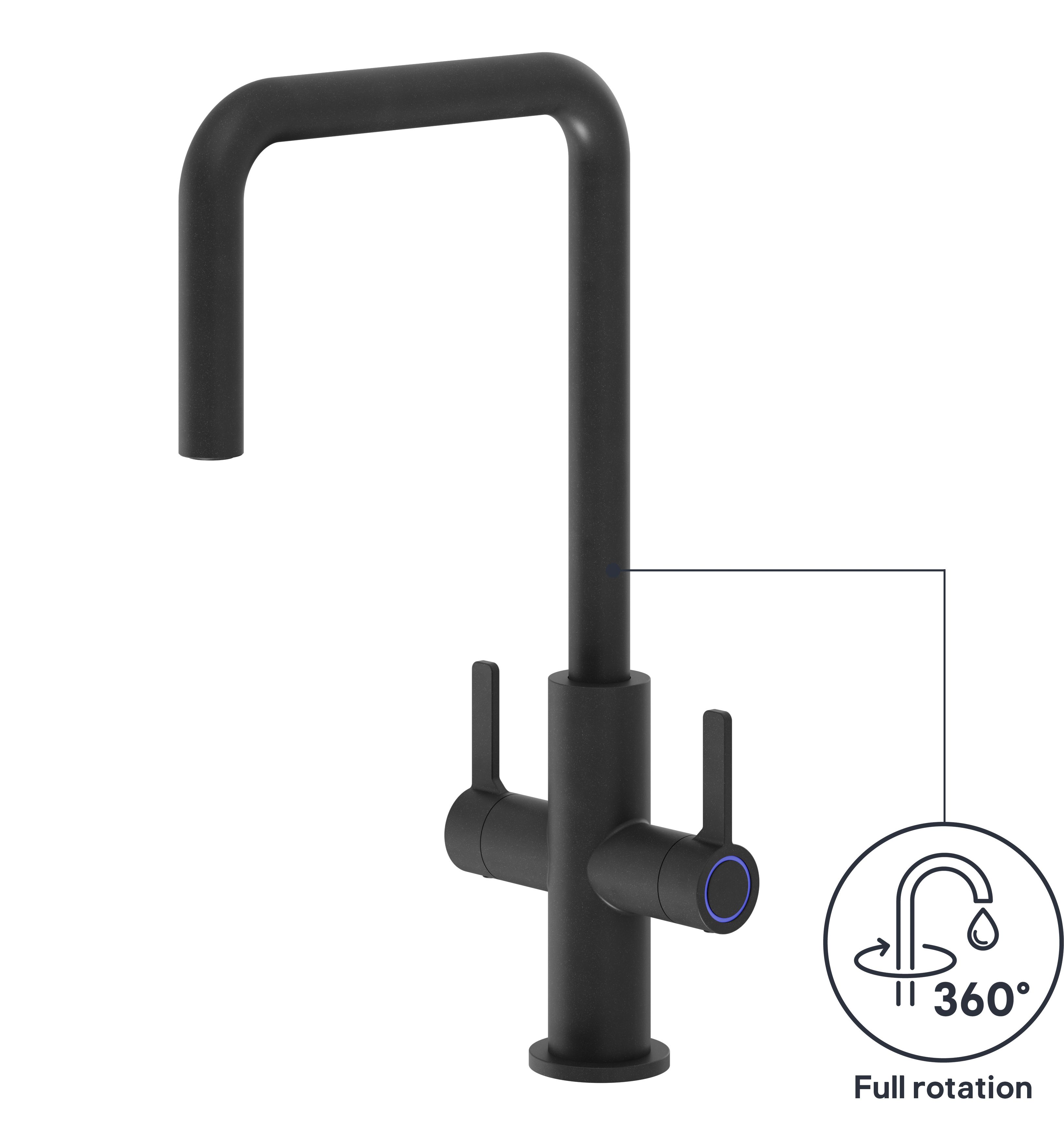 GoodHome Kamut Black Graphite effect Kitchen Twin lever Tap