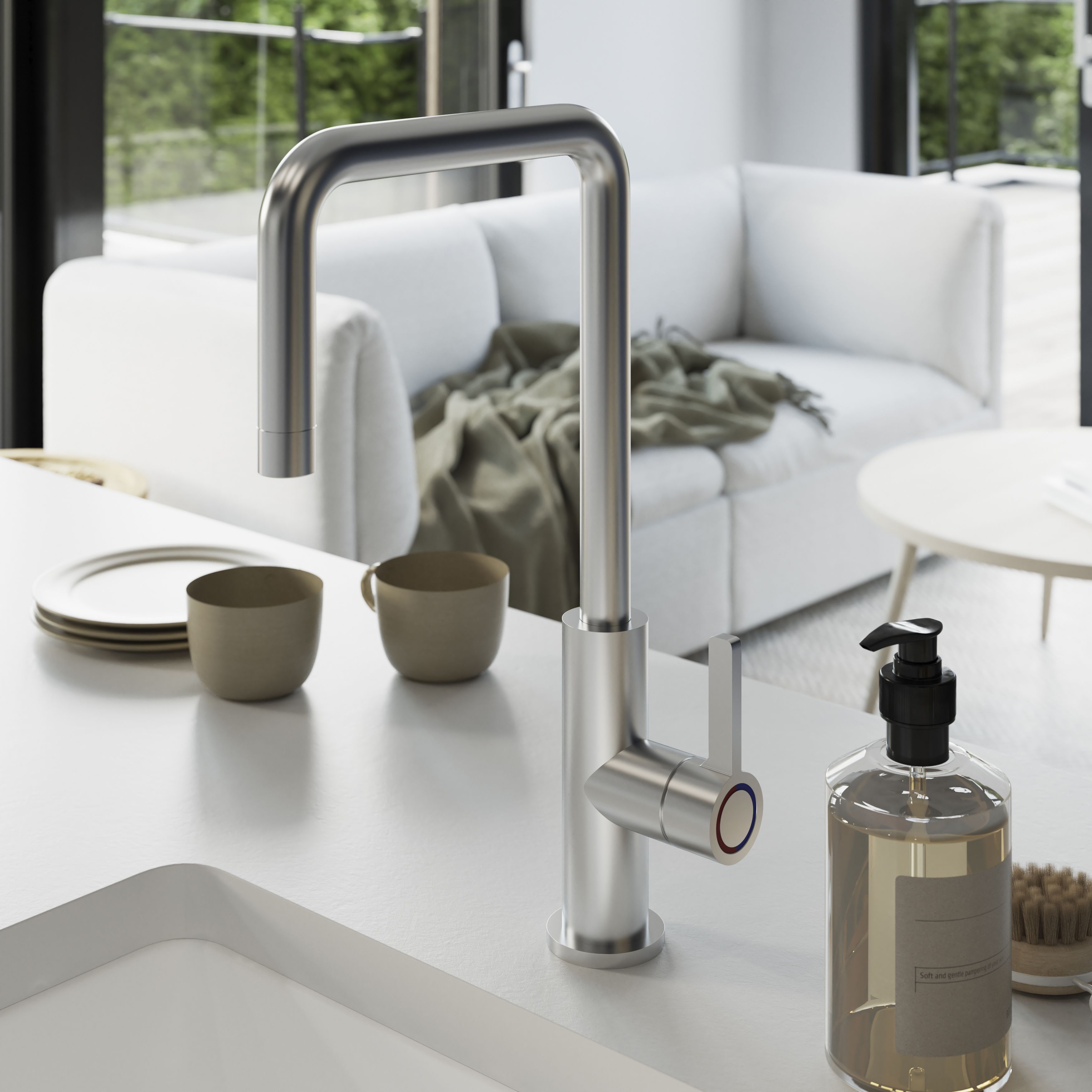GoodHome Kamut Chrome effect Chrome-plated Kitchen Side lever Tap