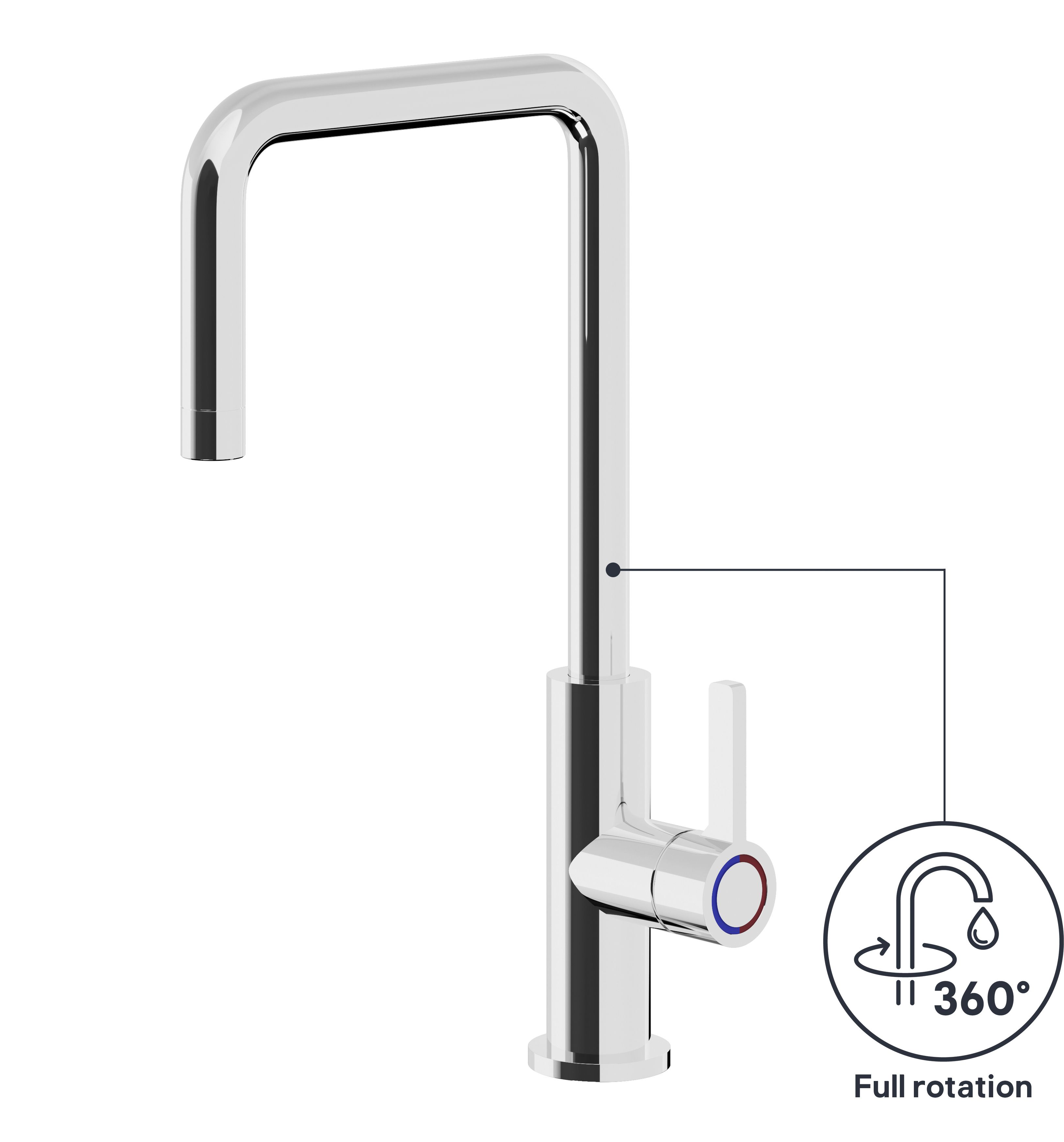 GoodHome Kamut Chrome effect Chrome-plated Kitchen Side lever Tap
