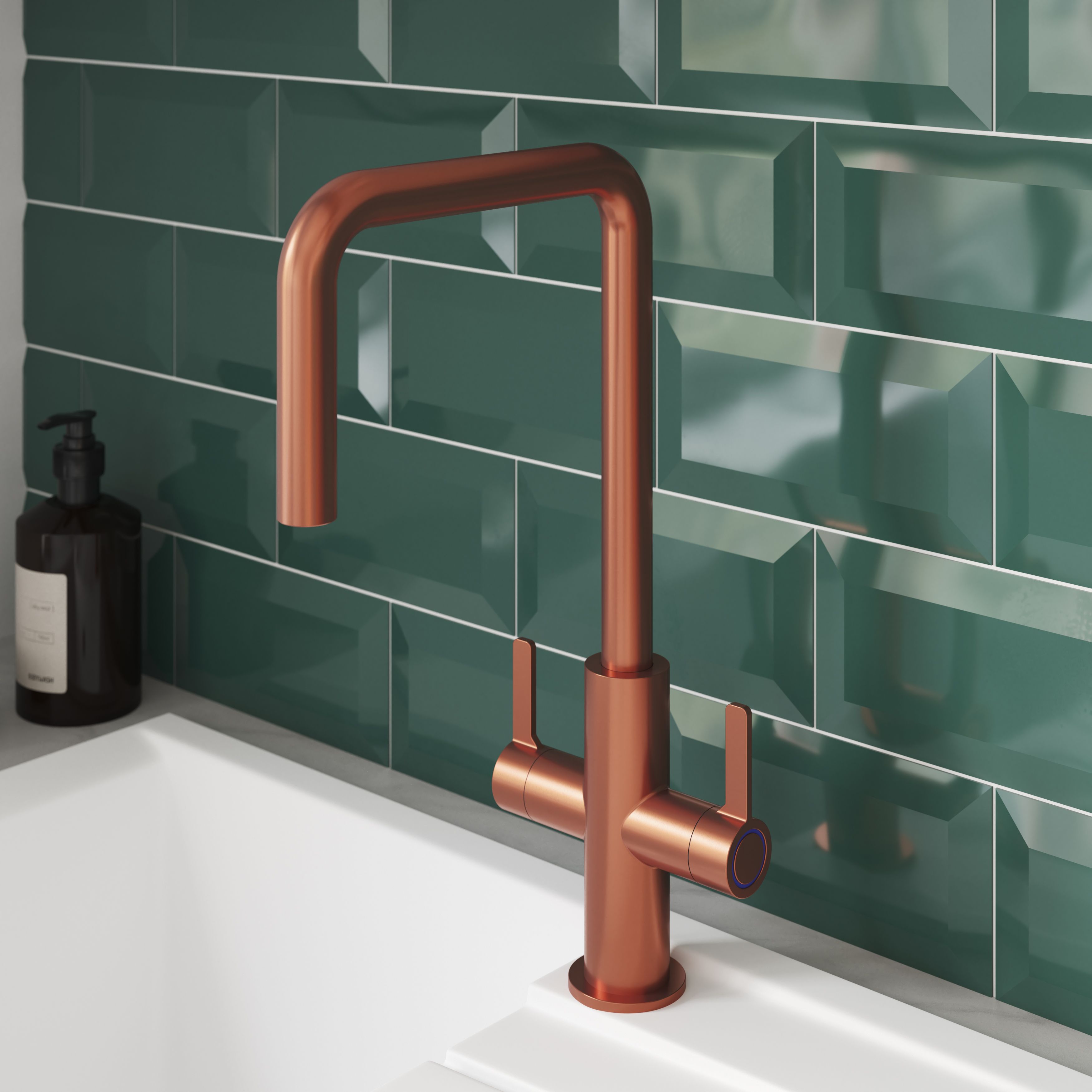 GoodHome Kamut Copper effect Kitchen Twin lever Tap