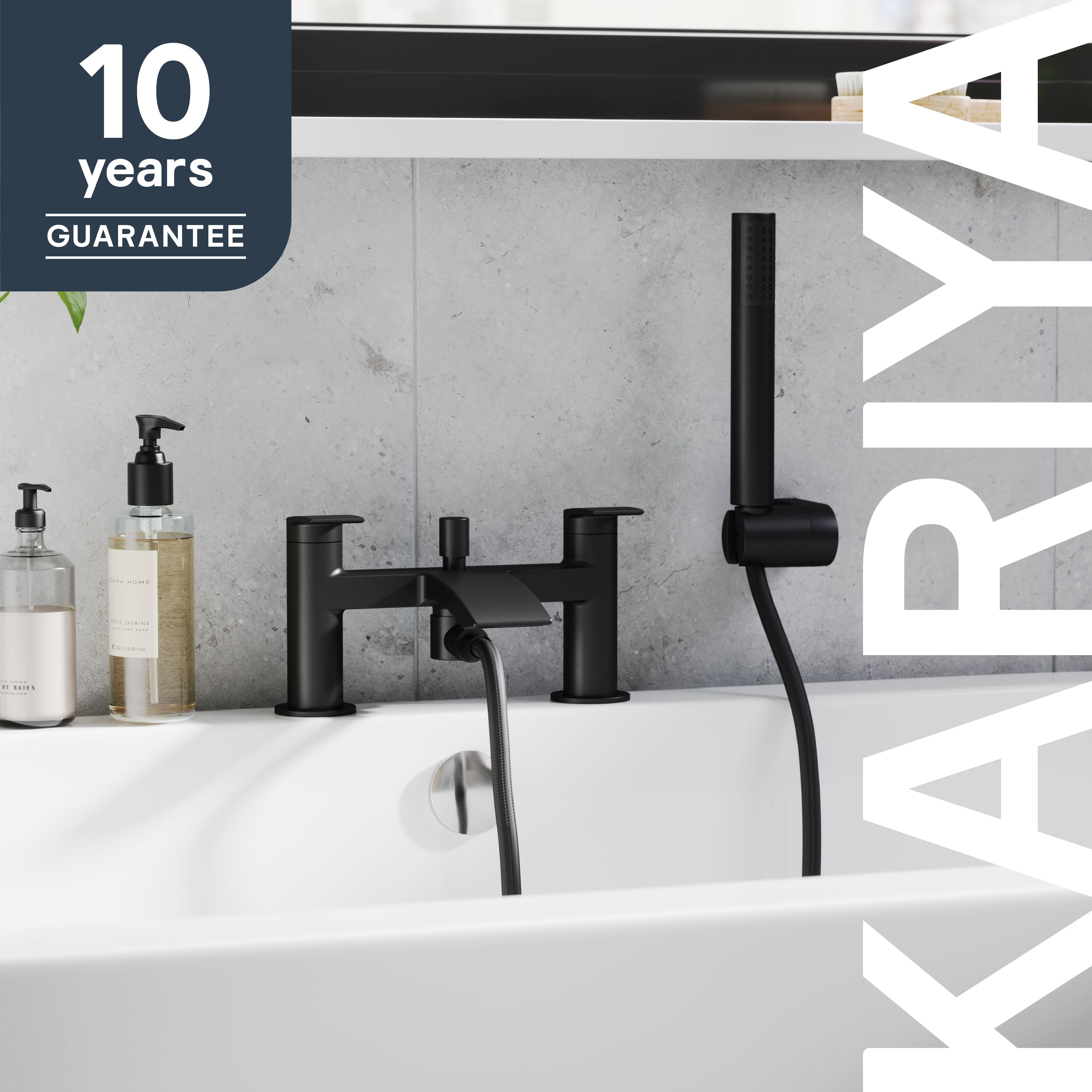 GoodHome Kariya Matt Black Ceramic Deck-mounted Double Bath shower mixer tap with shower kit
