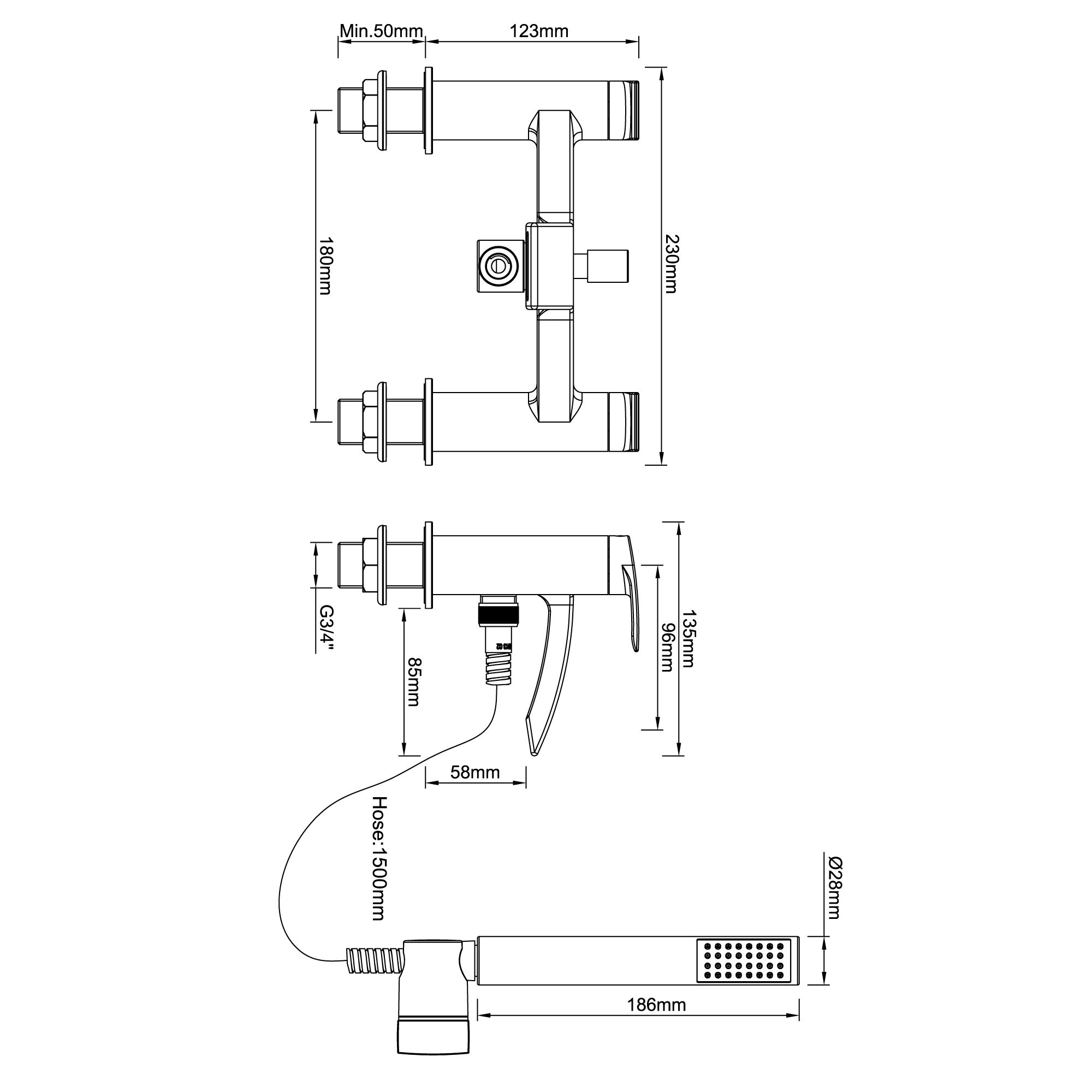 GoodHome Kariya Matt Black Ceramic Deck-mounted Double Bath shower mixer tap with shower kit