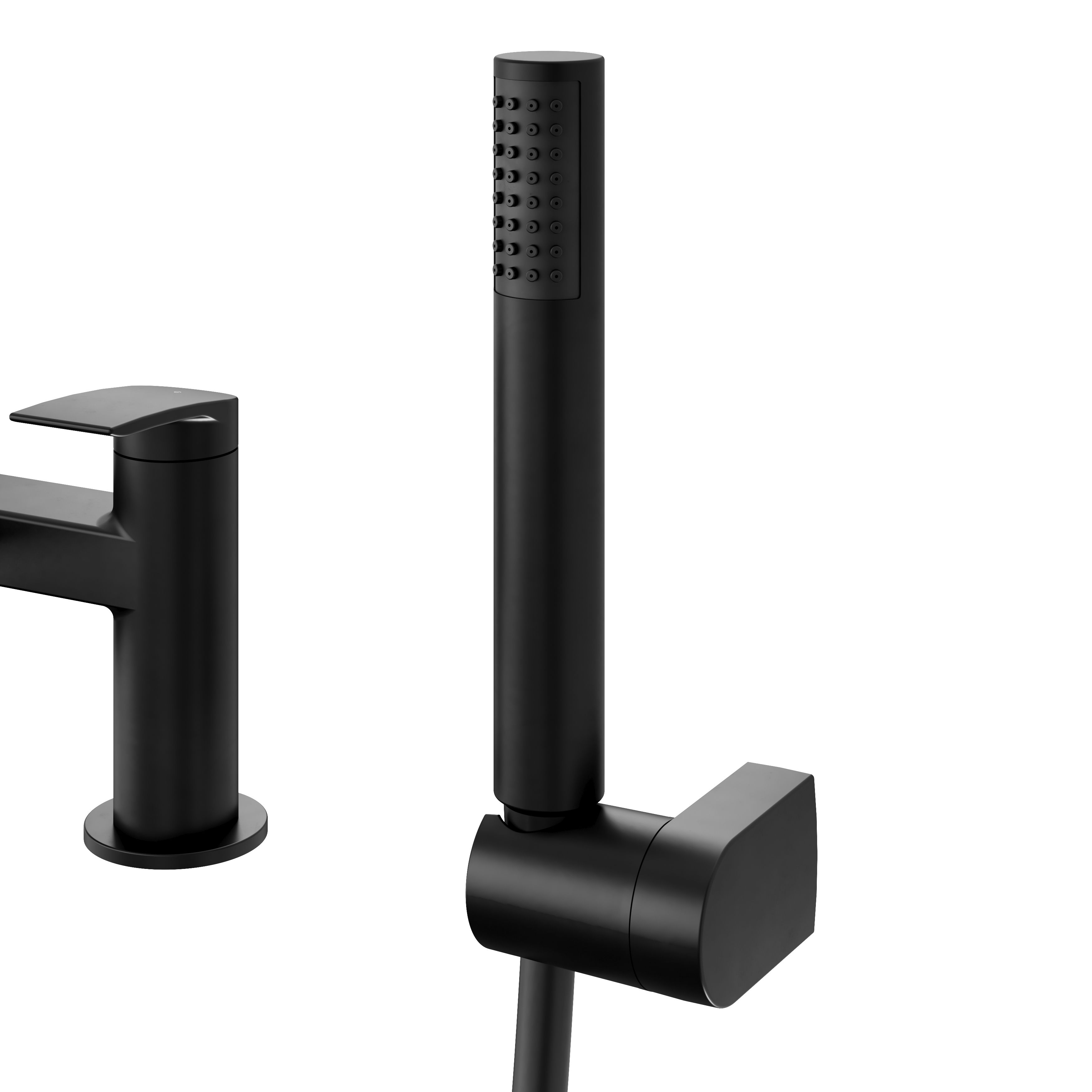 GoodHome Kariya Matt Black Ceramic Deck-mounted Double Bath shower mixer tap with shower kit