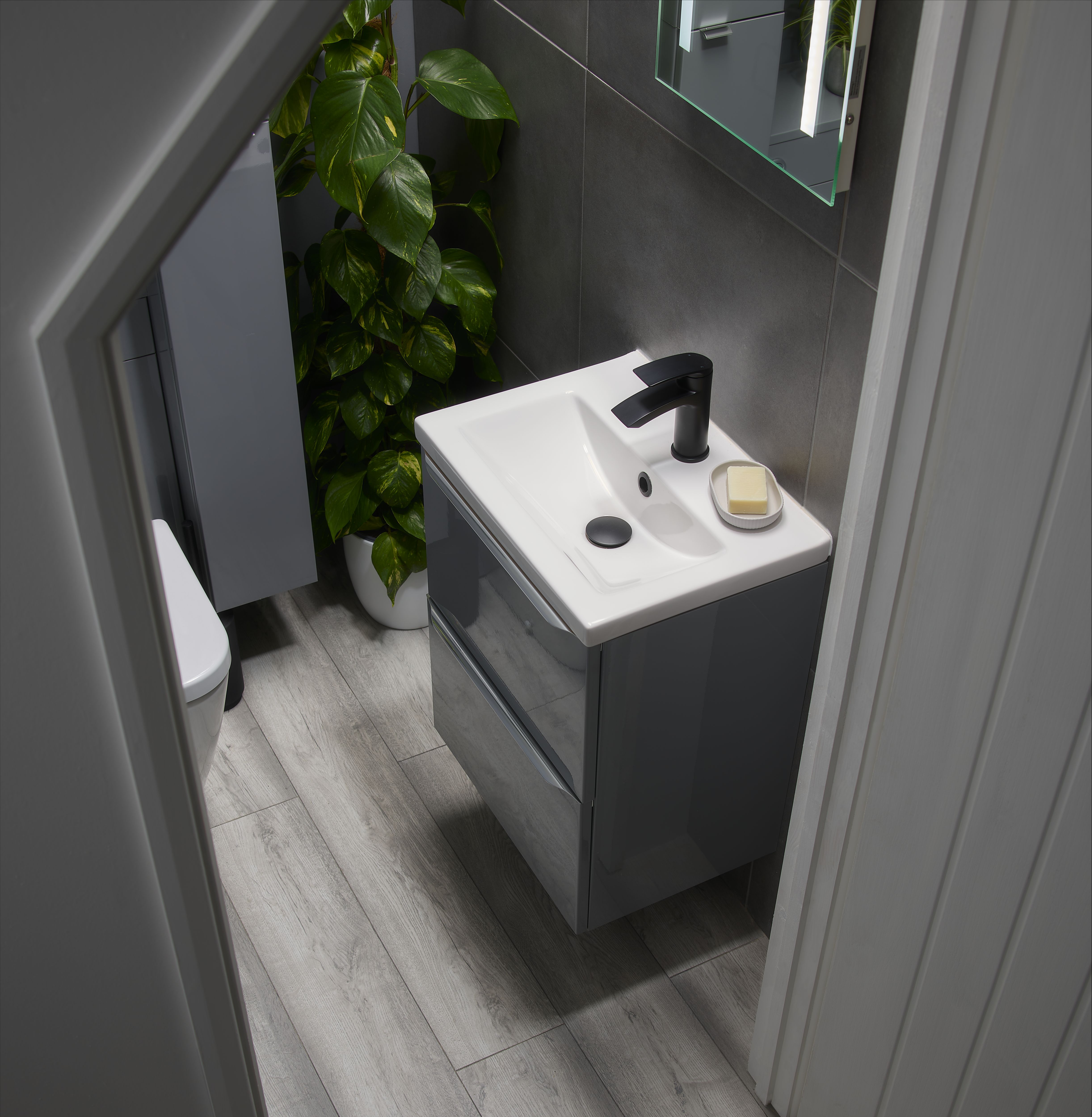 GoodHome Kariya Matt Black Deck-mounted Manual Basin Mixer Tap