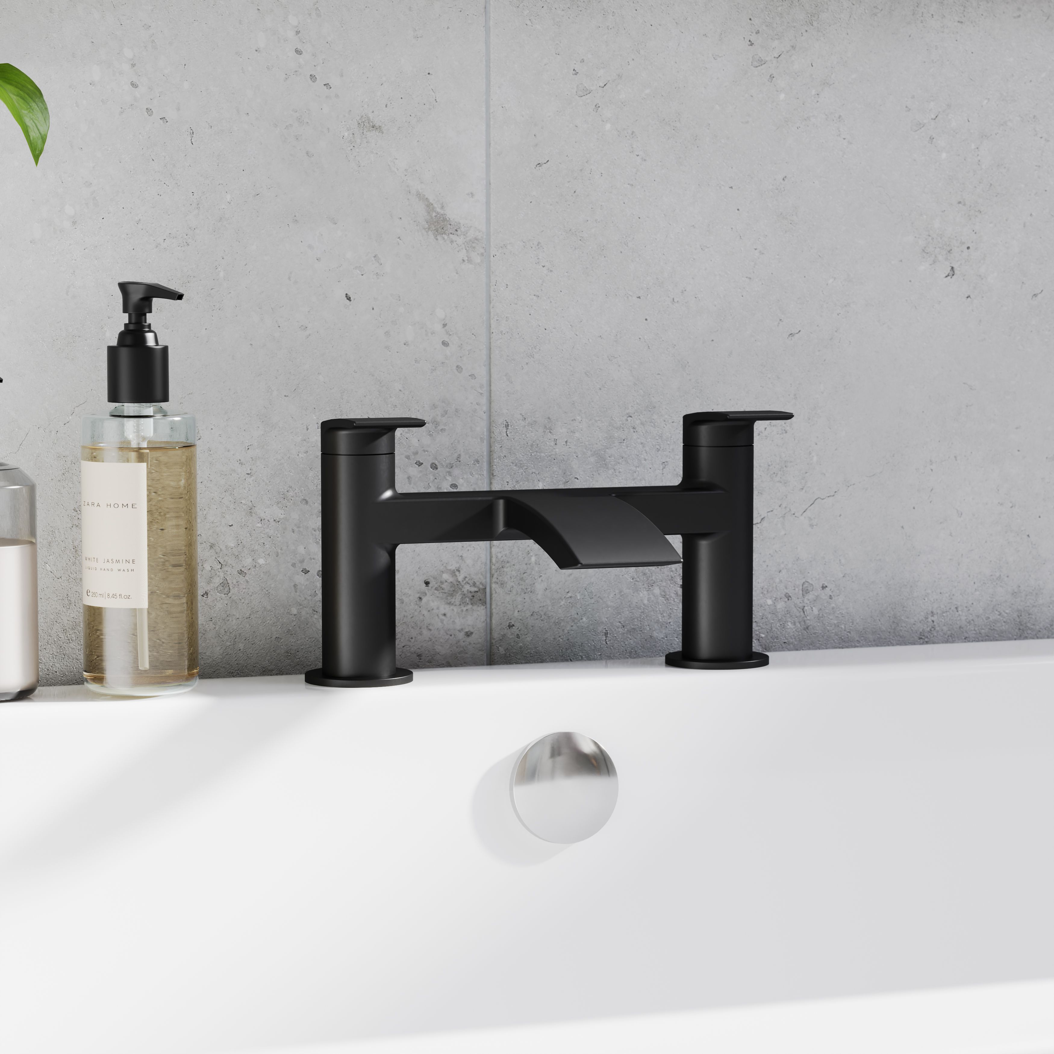 GoodHome Kariya Matt Black Deck-mounted Manual Double Bath Filler Tap
