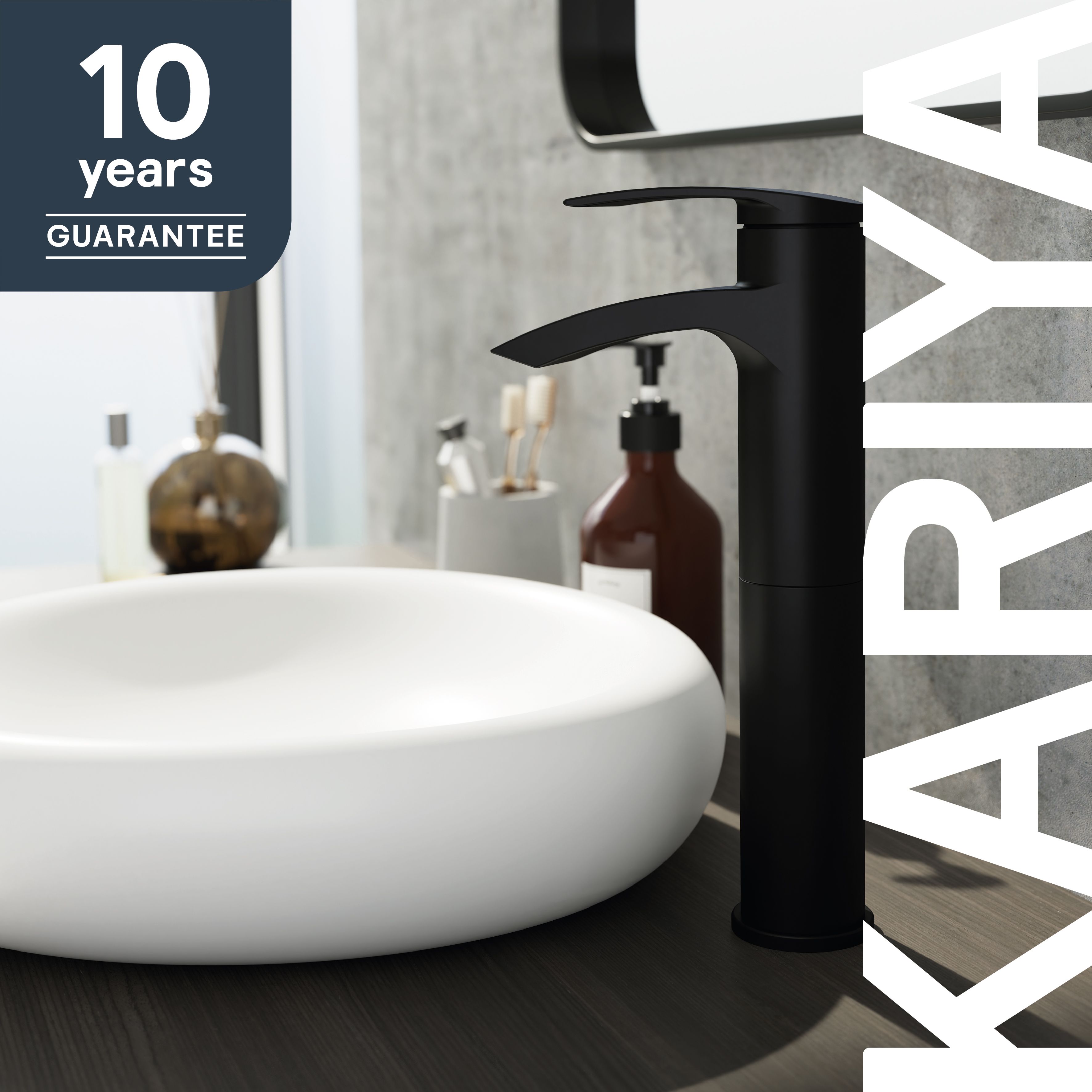 GoodHome Kariya Tall Matt Black Deck-mounted Manual Basin Mixer Tap