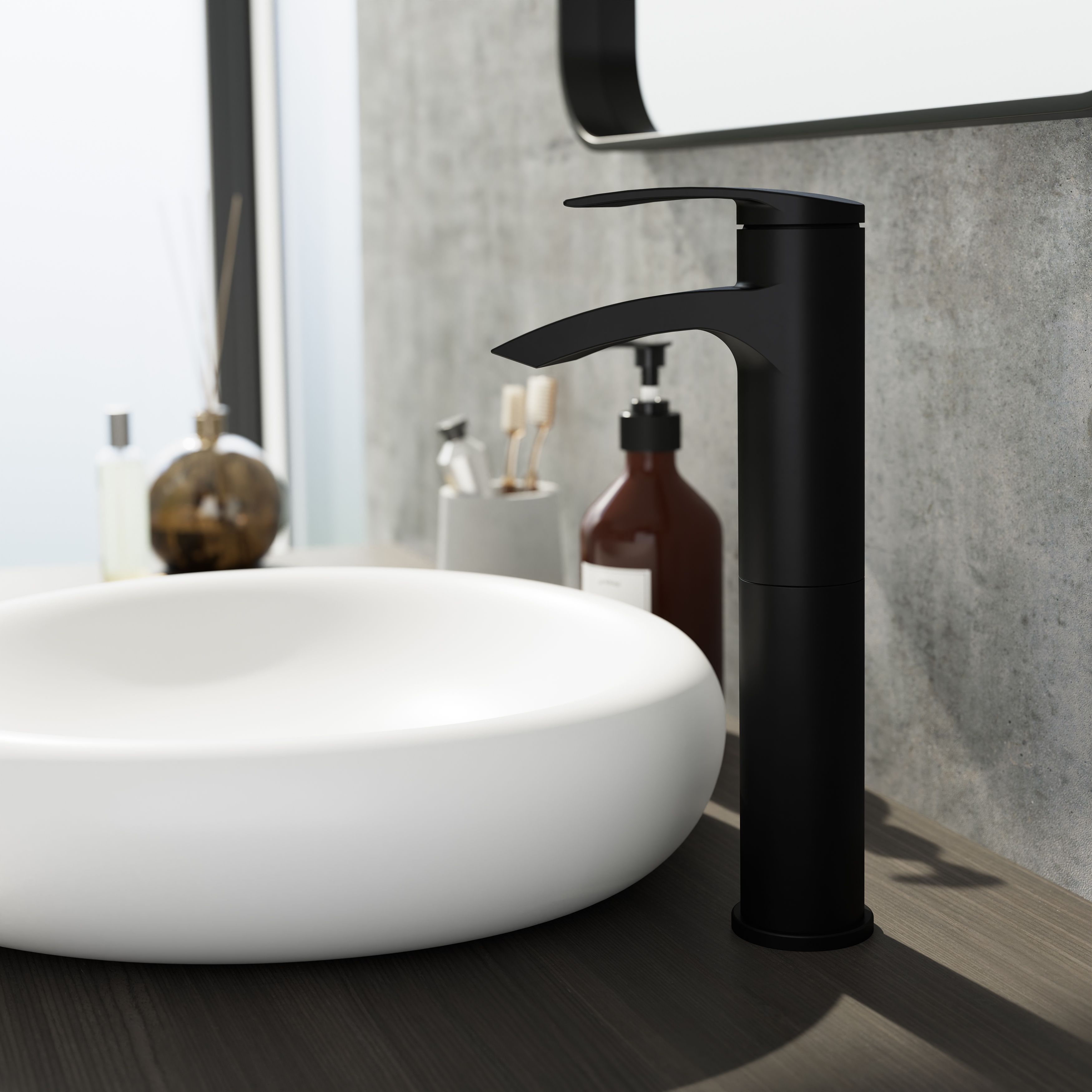 GoodHome Kariya Tall Matt Black Deck-mounted Manual Basin Mixer Tap