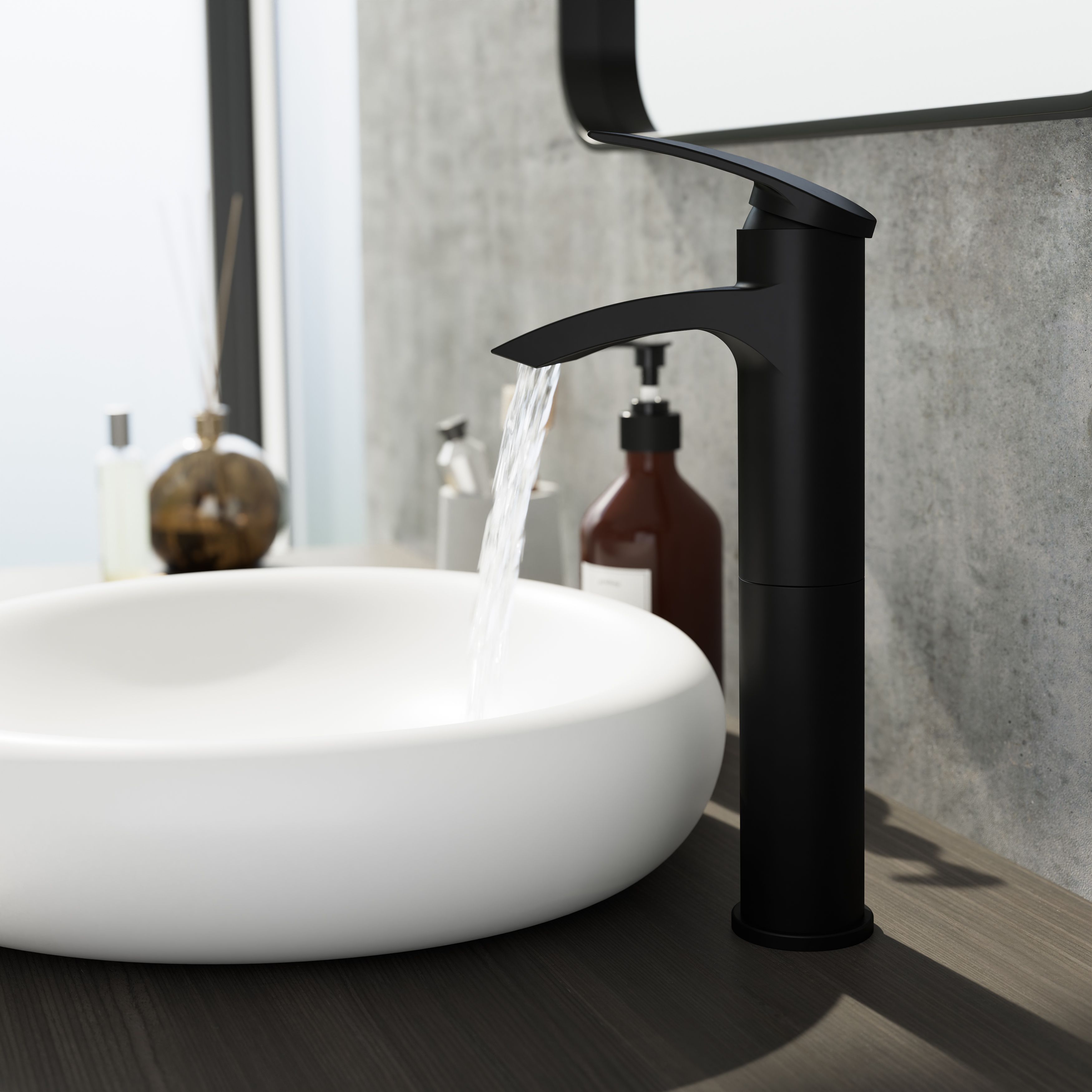 GoodHome Kariya Tall Matt Black Deck-mounted Manual Basin Mixer Tap