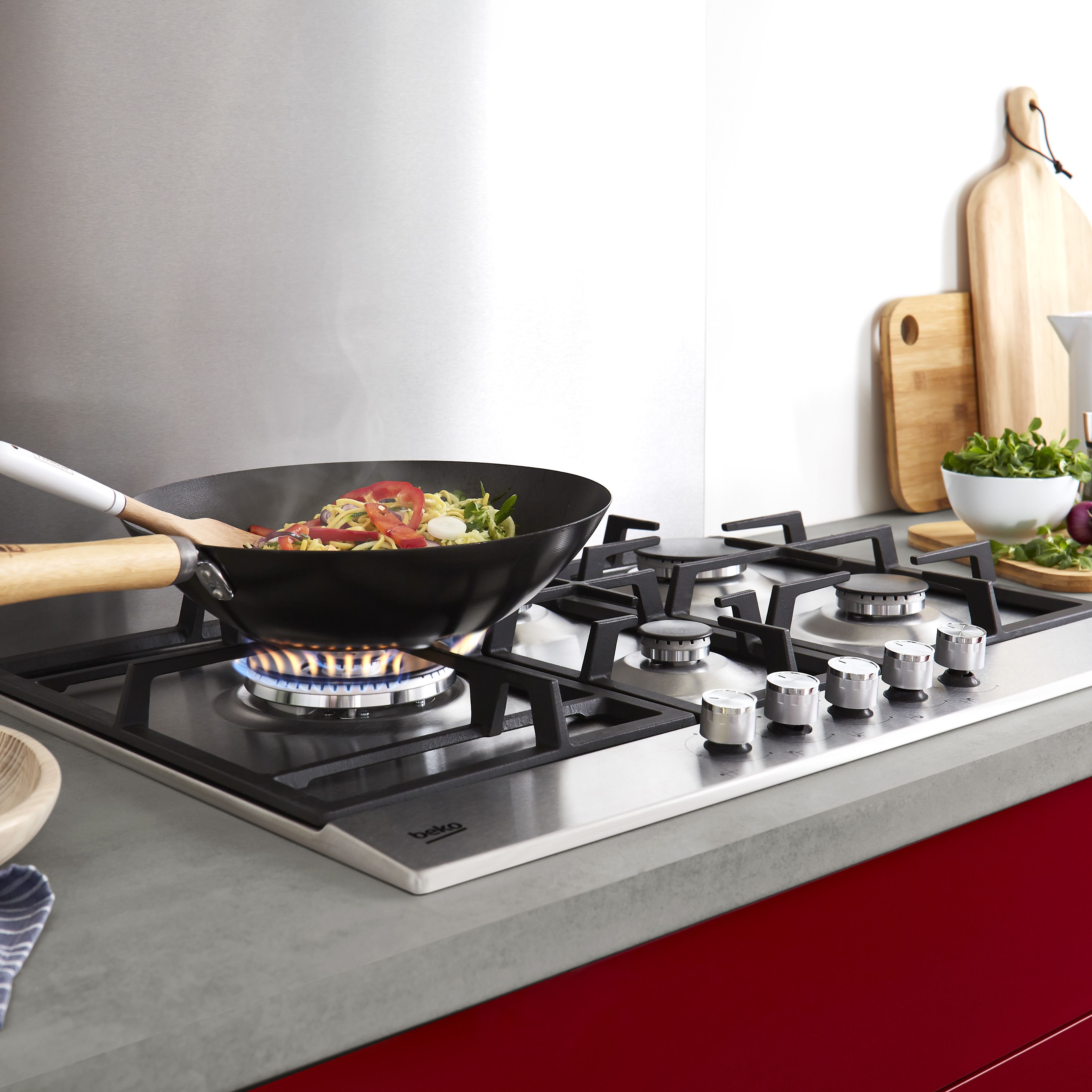 GoodHome Kasei Polished Brushed effect Stainless steel Splashback, (H)800mm (W)600mm (T)10mm
