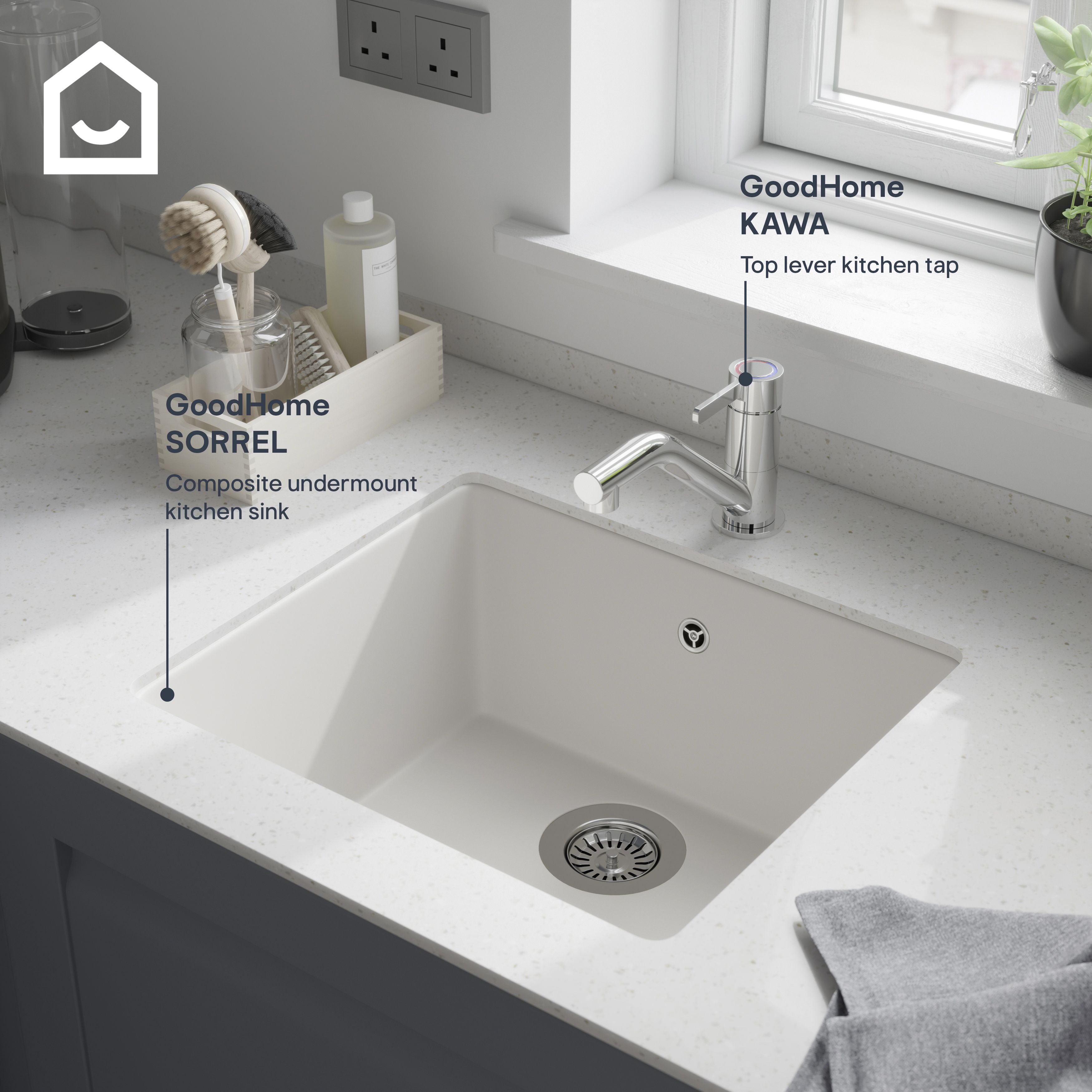 GoodHome Kawa Chrome-plated Kitchen Top lever Tap
