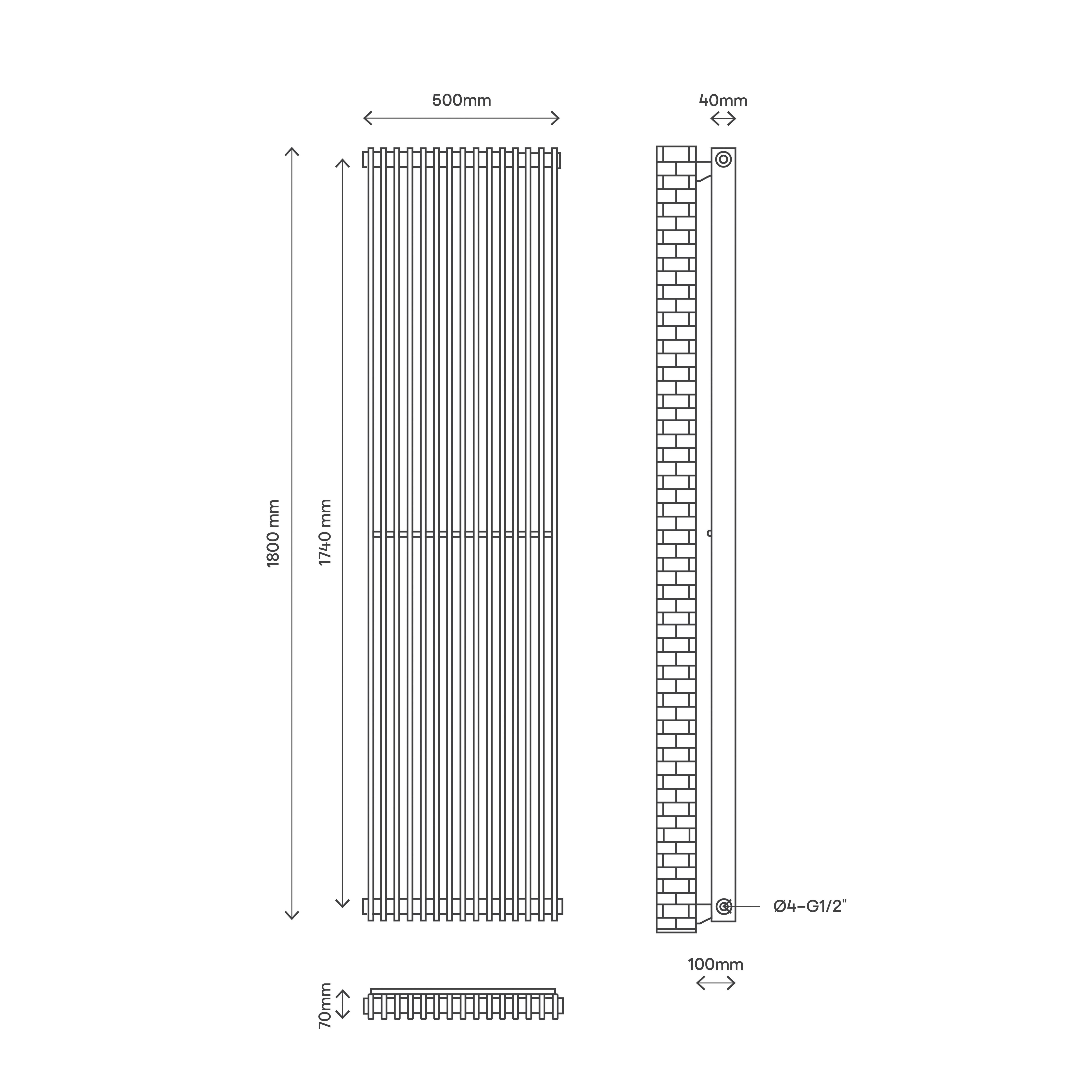 GoodHome Kensal Anthracite Vertical Designer Radiator, (W)500mm x (H)1800mm