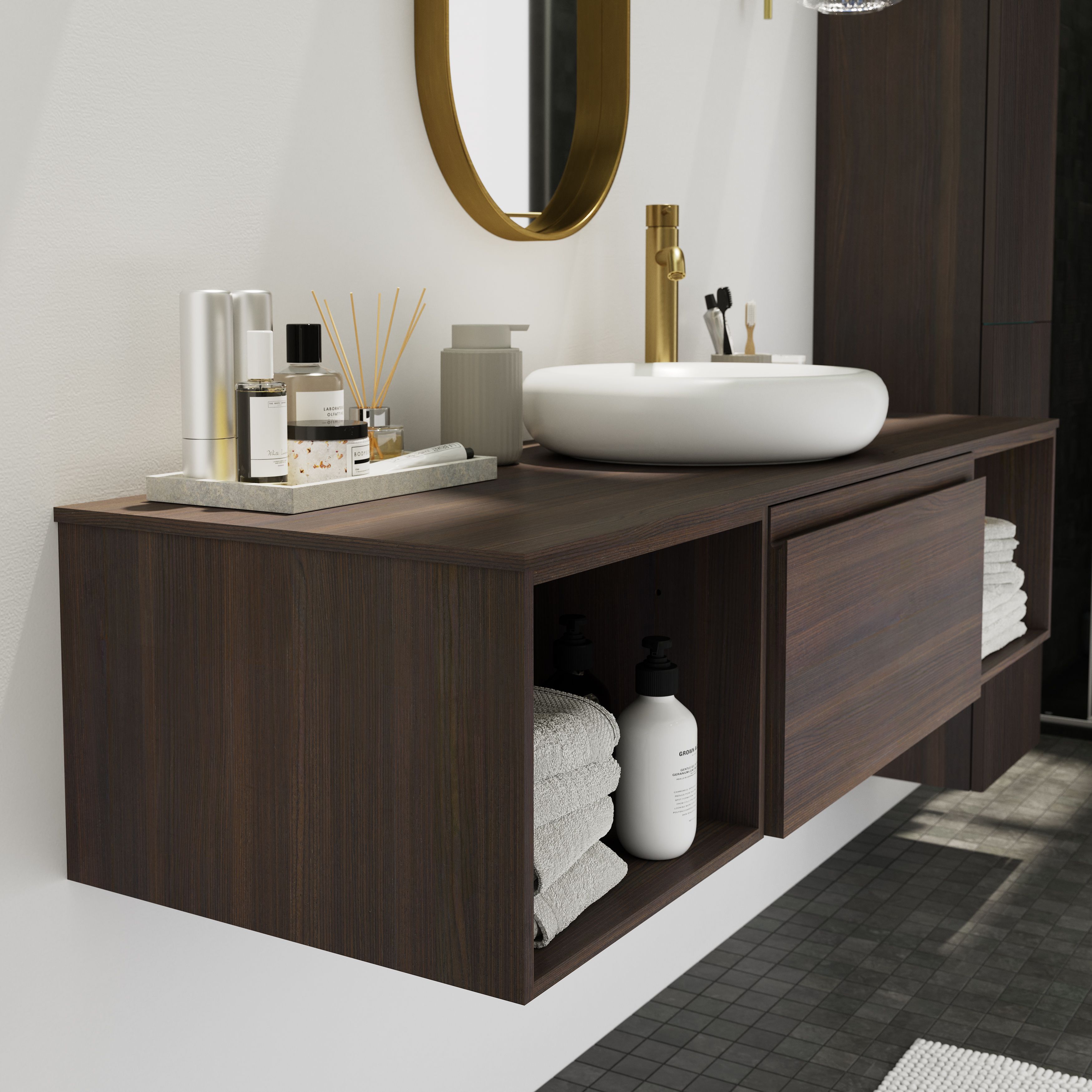 GoodHome Kentia Plywood Bathroom Basin vanity worktop (T)1.2cm x (D)45.2cm x (L)140.5cm