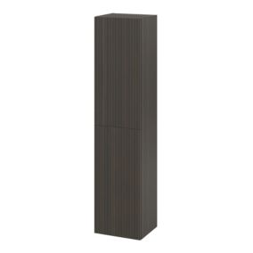 GoodHome Kentia Ribbed effect Walnut Veneer Double Bathroom Column cabinet (H)150cm (W)35cm
