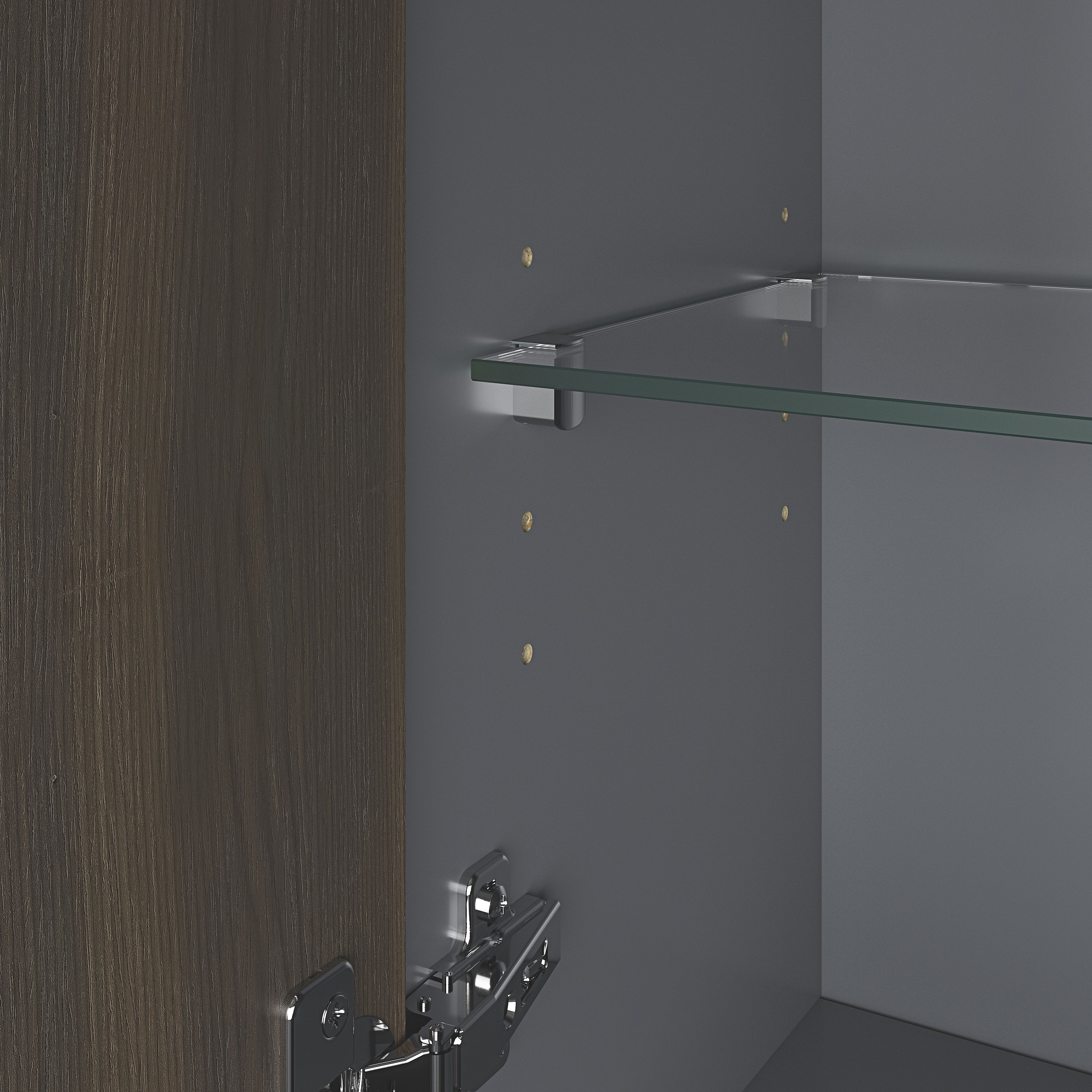 GoodHome Kentia Ribbed effect Walnut Veneer Double Bathroom Column cabinet (H)150cm (W)35cm