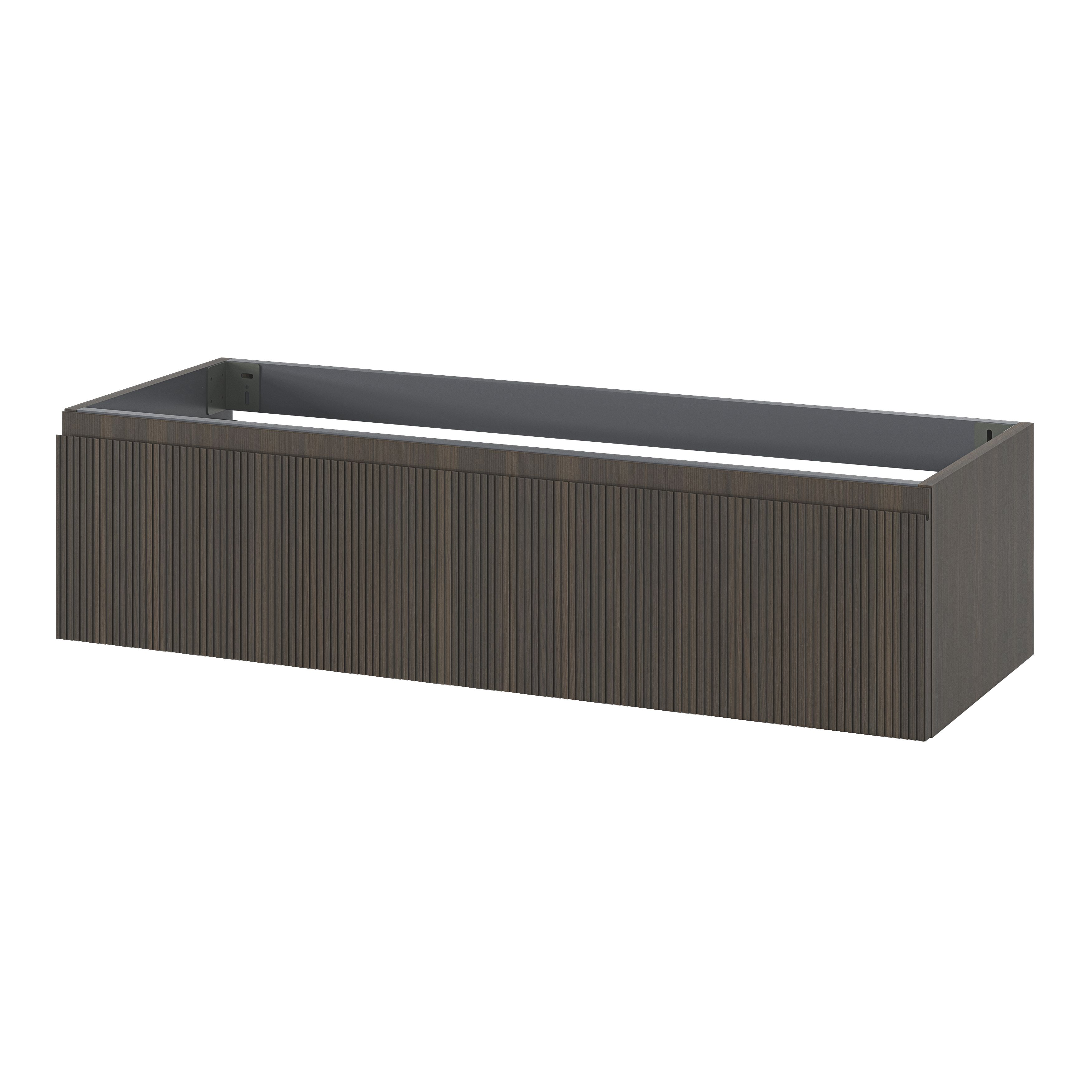 GoodHome Kentia Ribbed effect Walnut Veneer Wall-mounted Bathroom Cabinet (H)30cm (W)120cm