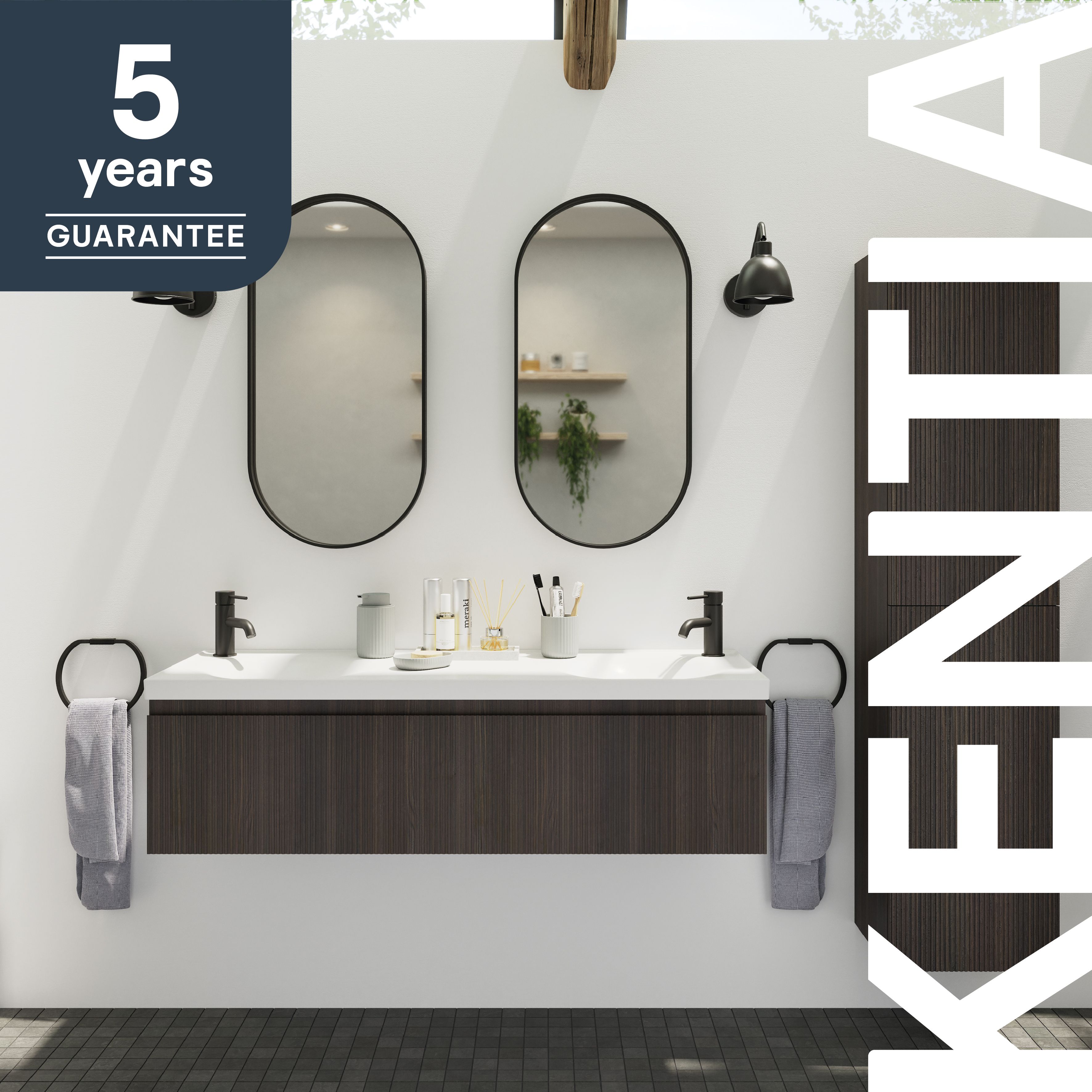GoodHome Kentia Ribbed effect Walnut Veneer Wall-mounted Bathroom Cabinet (H)30cm (W)120cm