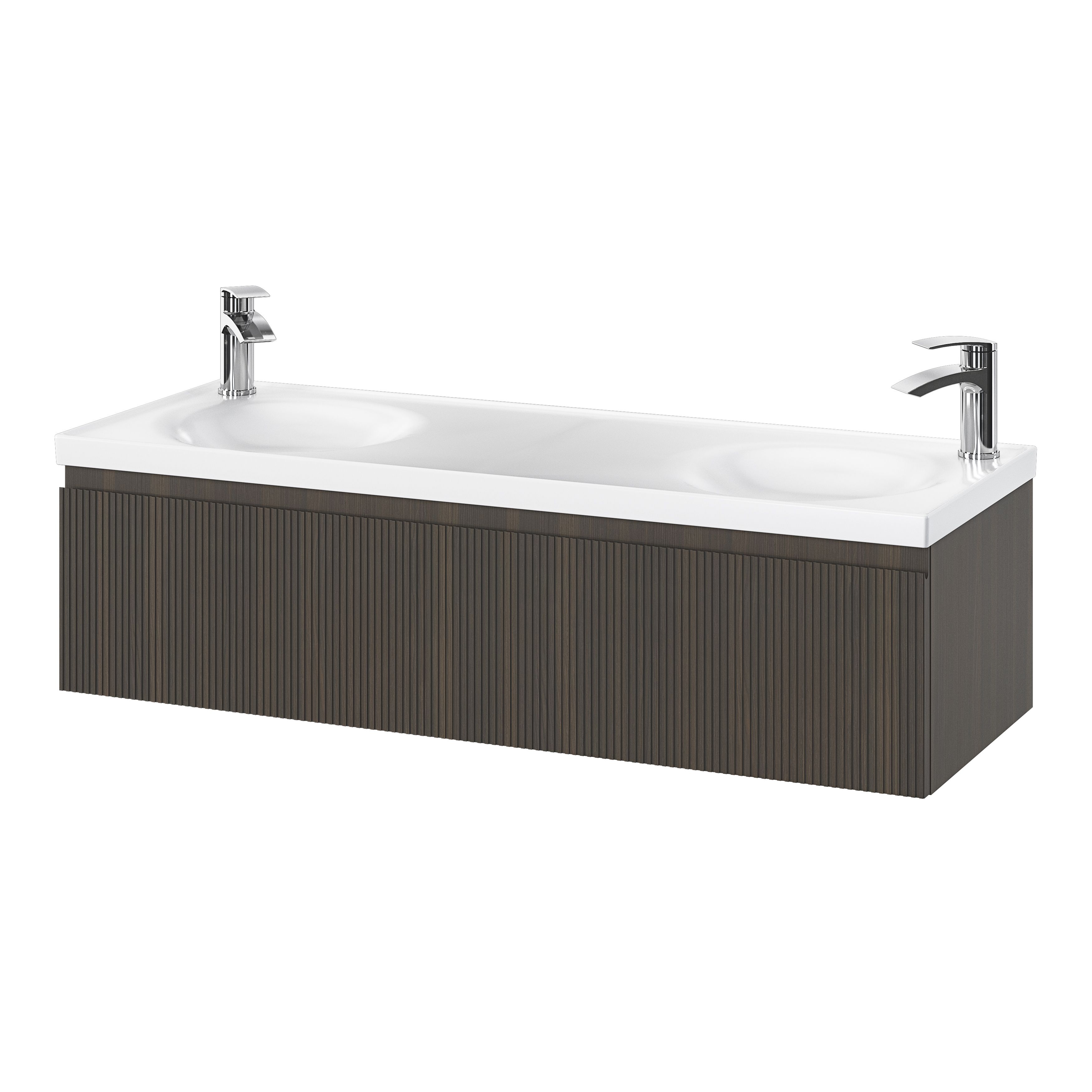 GoodHome Kentia Ribbed effect Walnut Veneer Wall-mounted Bathroom Cabinet (H)30cm (W)120cm